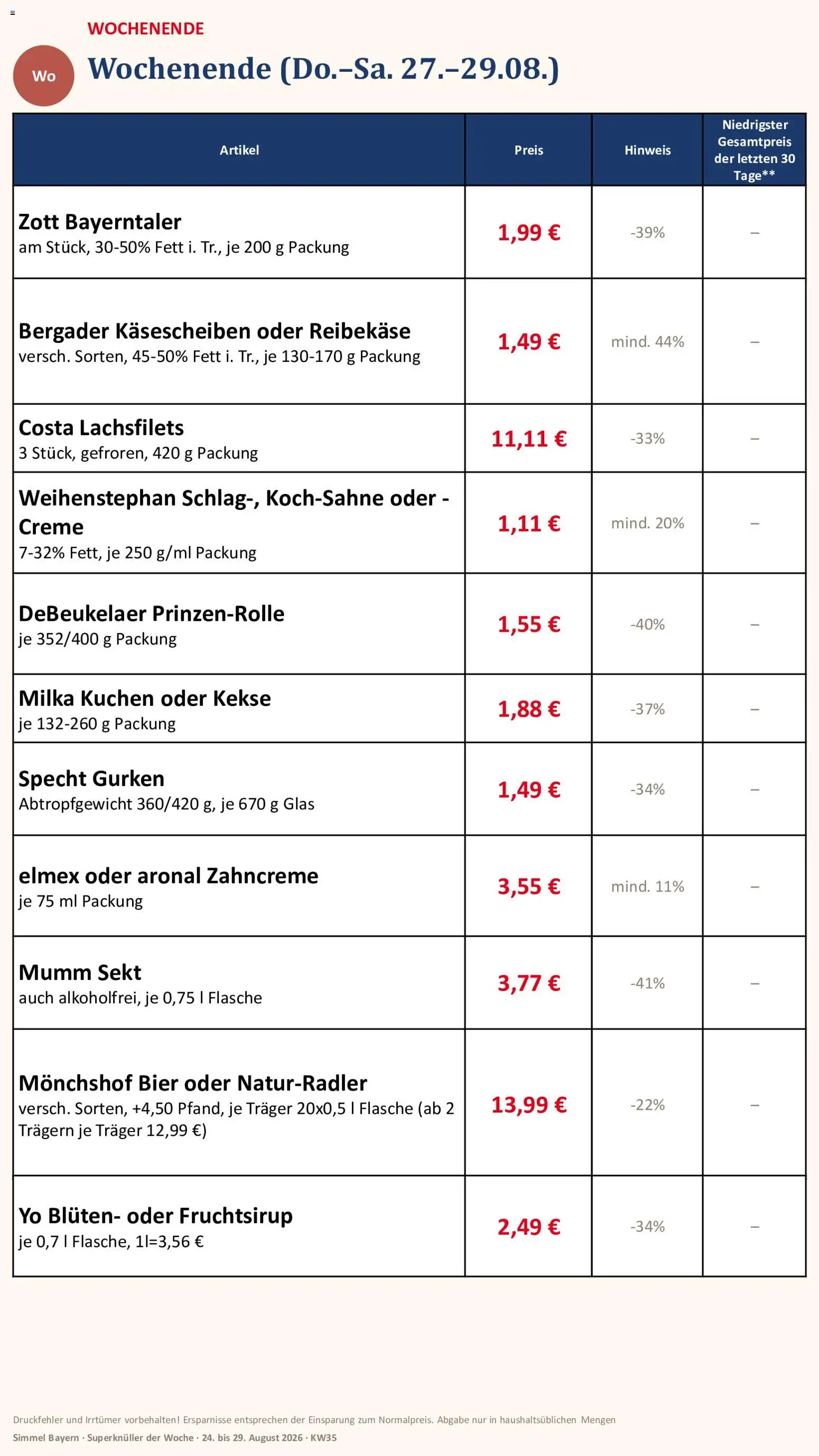 Simmel Bayern – gültig ab 24.08.2026 | Seite: 23 | Produkte: Monchshof, Kochsahne, Creme, Kekse