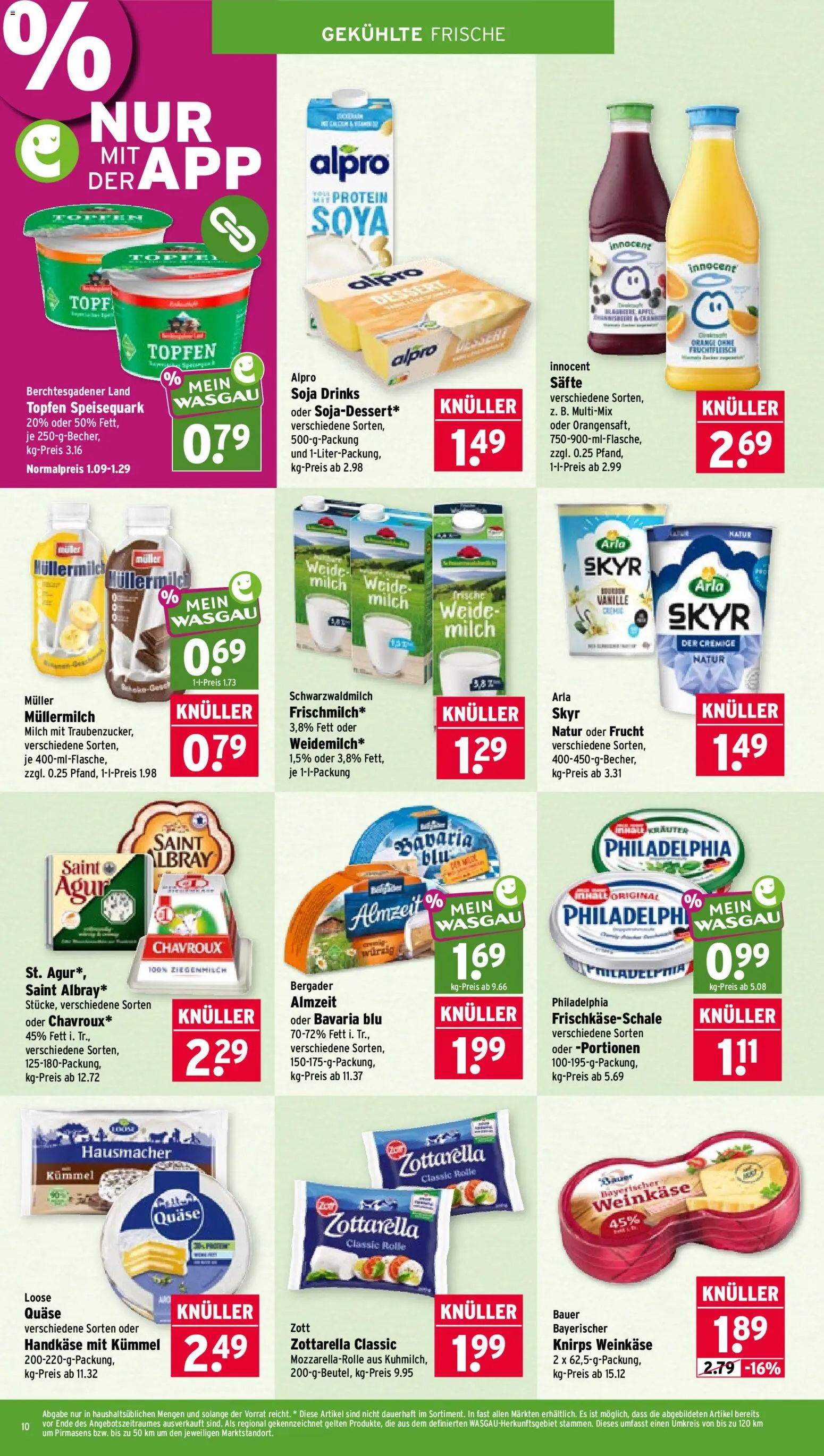 Wasgau Prospekt – gültig ab 19.10.2026 | Seite: 10 | Produkte: Milch, Philadelphia, Alpro, Speisequark