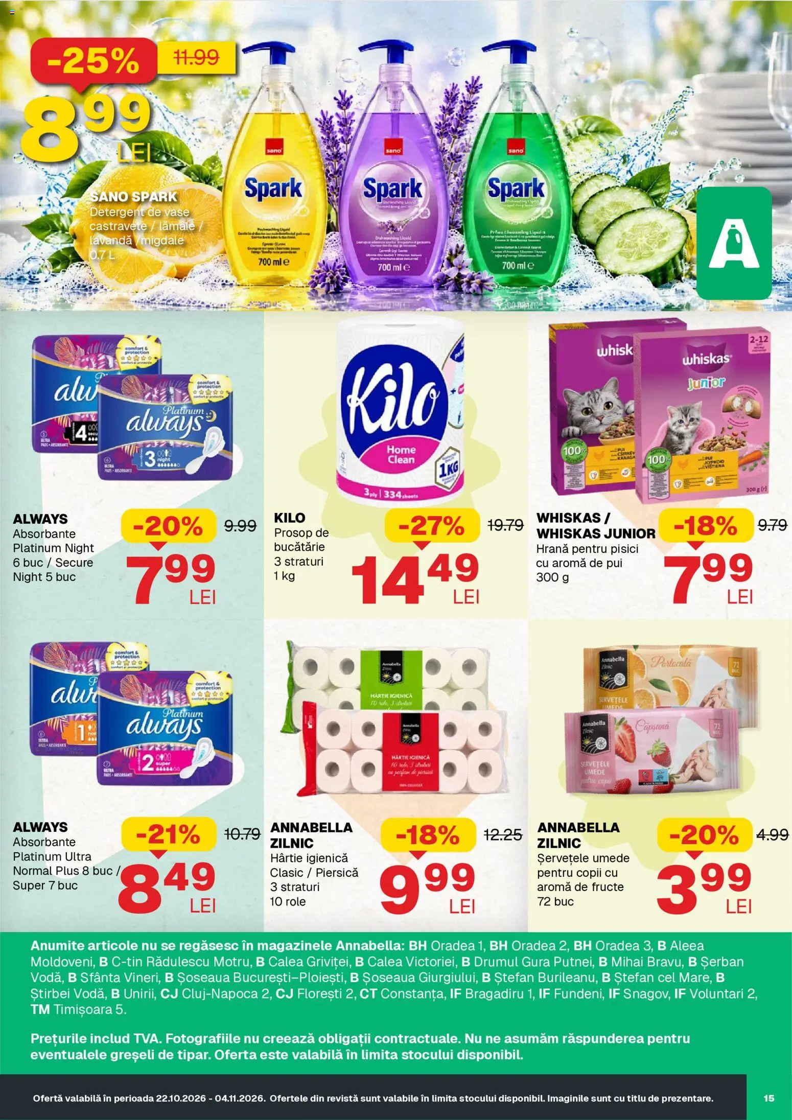 Noul catalog Annabella – valabil de la 22.10.2026 | Pagină: 15 | Produse: Clean, Hrană pentru pisici, Bucătărie, Șervețele umede