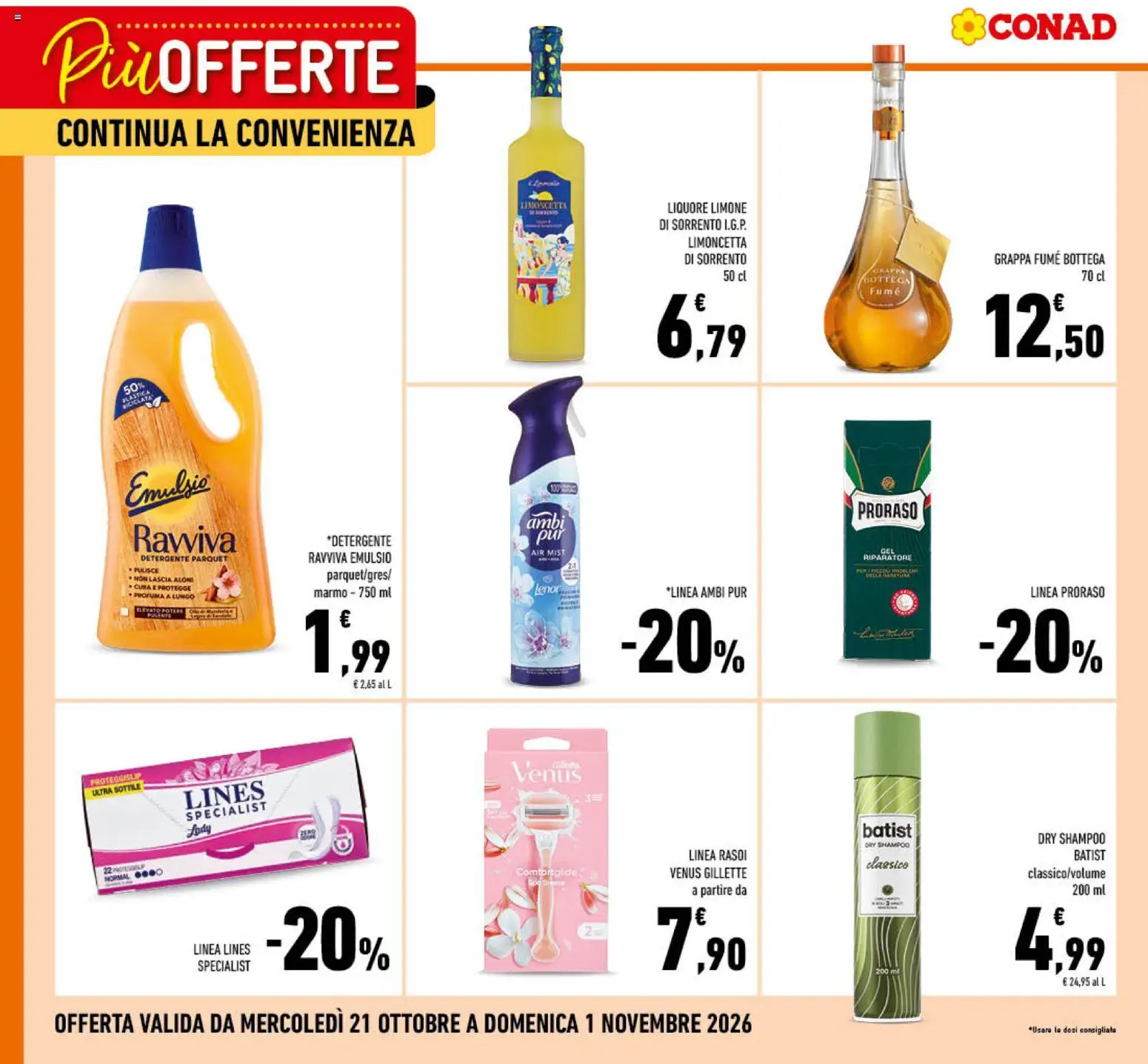 Volantino Conad del 21/10/2026 | Pagina: 2 | Prodotti: Shampoo, Detergente, Limone, Grappa