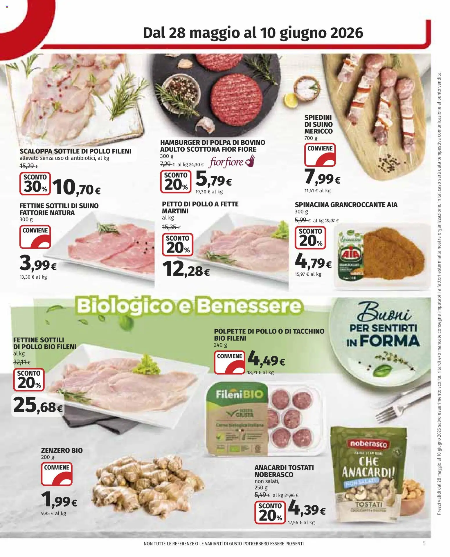 Volantino COOP del 28.05.2026 | Pagina: 5 | Prodotti: Bovino, Pollo, Anacardi, Hamburger