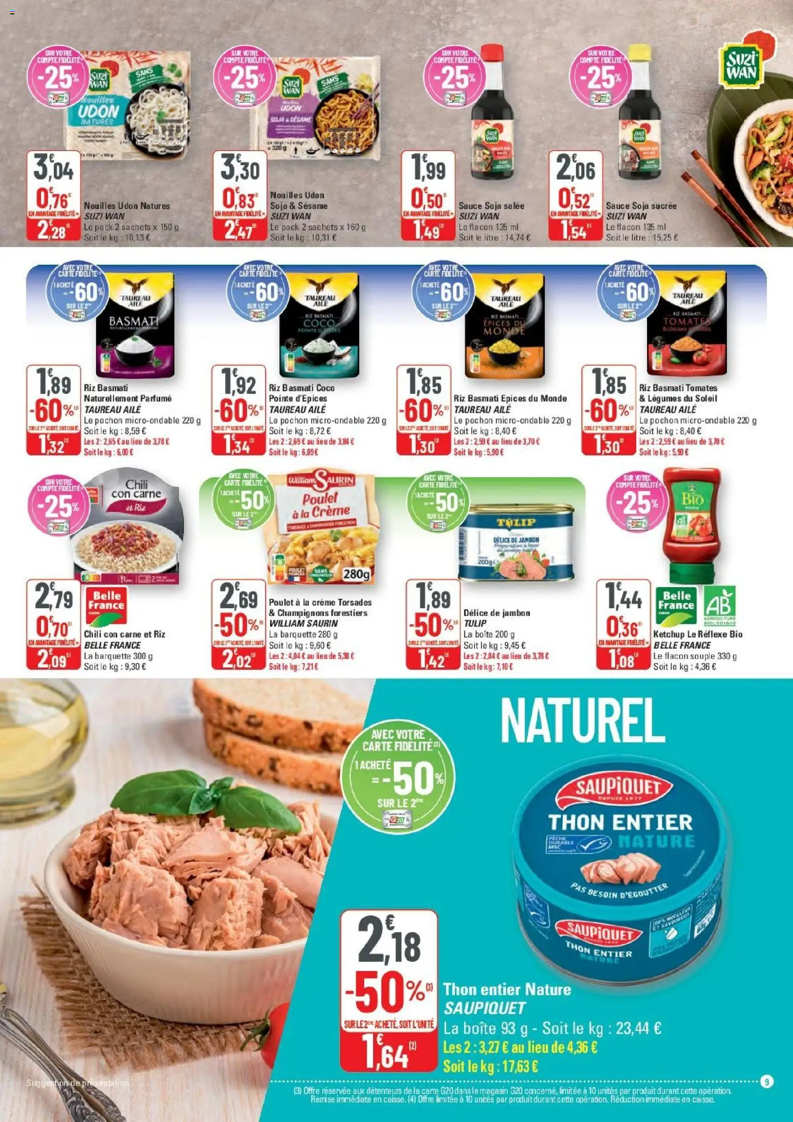 {H1} | Page: 9 | Produits: Sauce soja, Chili con carne, Coco, Riz