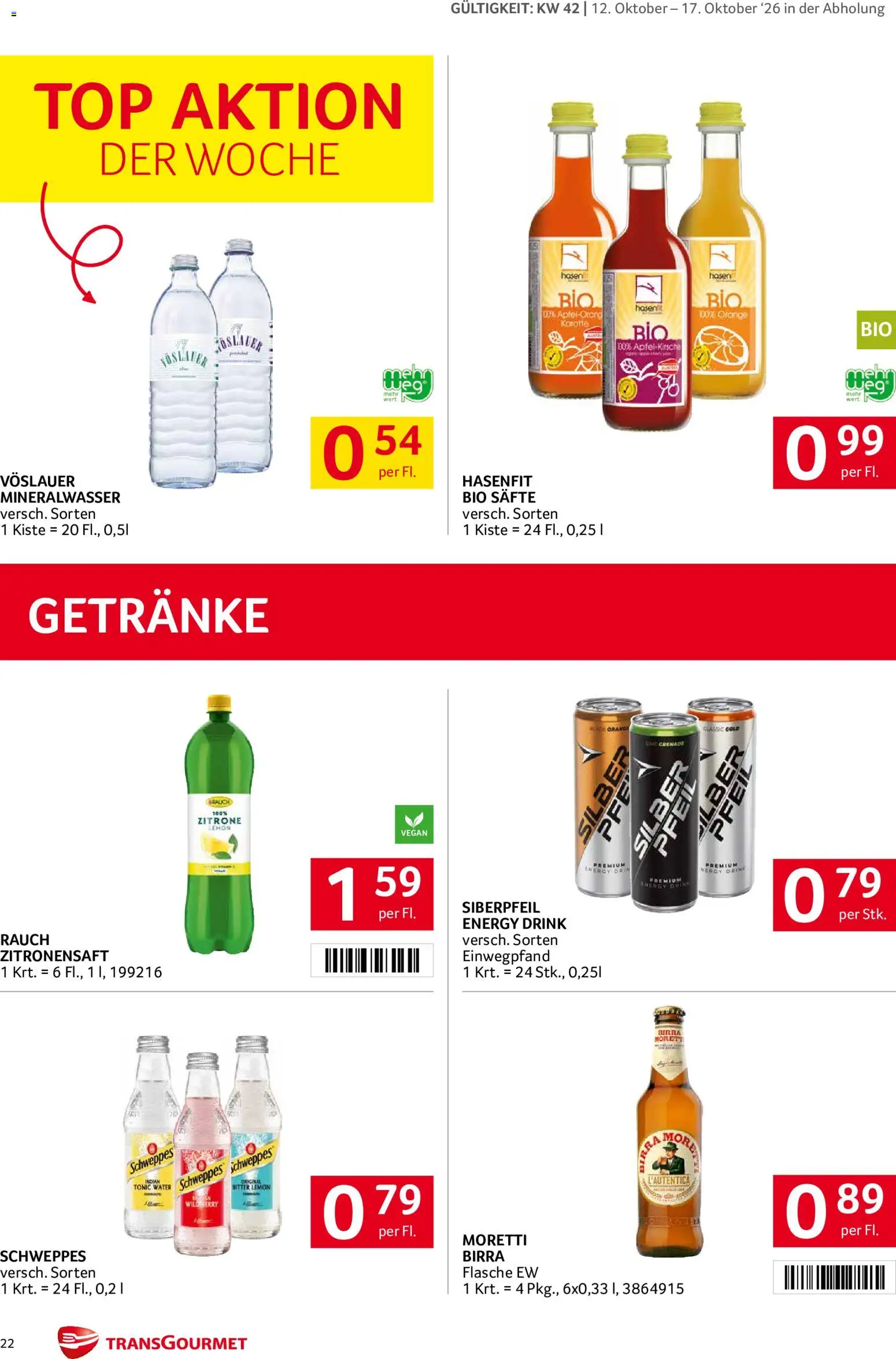 Transgourmet Broschüre gültig ab 11.10.2026 | Seite: 21 | Produkte: Karotte, Getränke, Zitrone, Mineralwasser