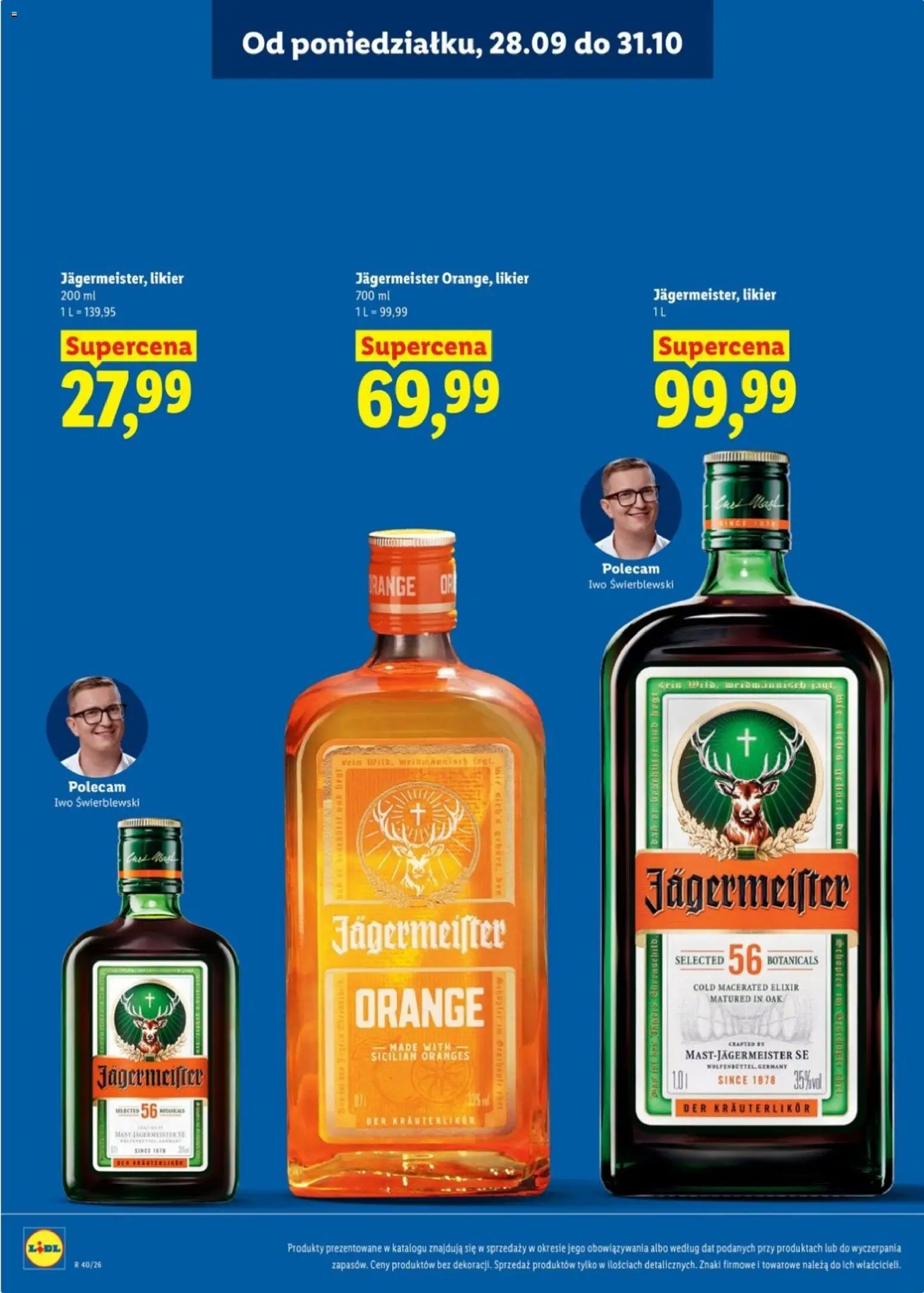Lidl Katalog alkoholi mocnych od 28.09.2026 | Strona: 15 | Produkty: Likier Jägermeister, Jagermeister