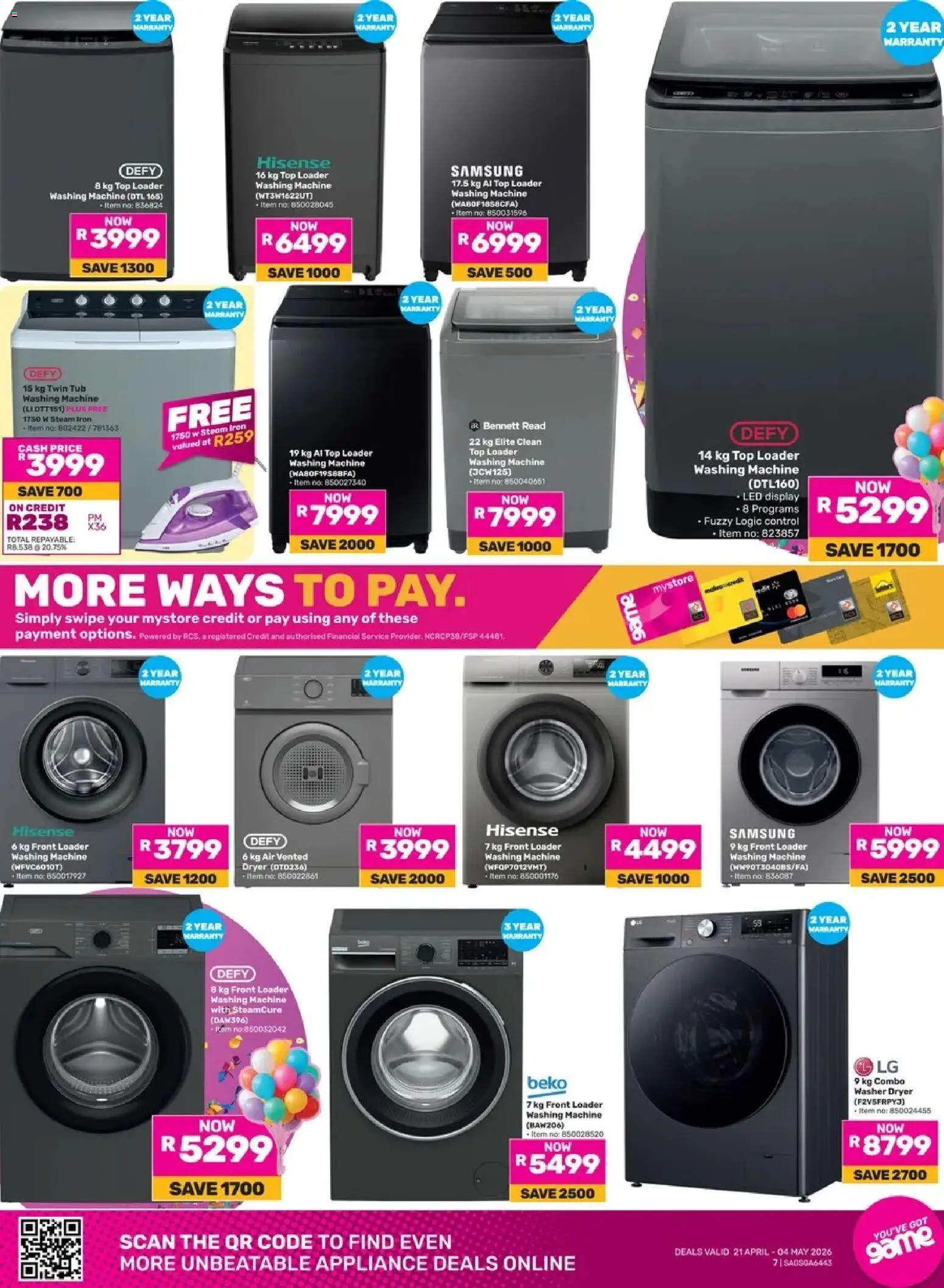 New Game catalogue – valid from 21.04.2026 | Page: 7 | Products: Washing machine, Dryer, Iron
