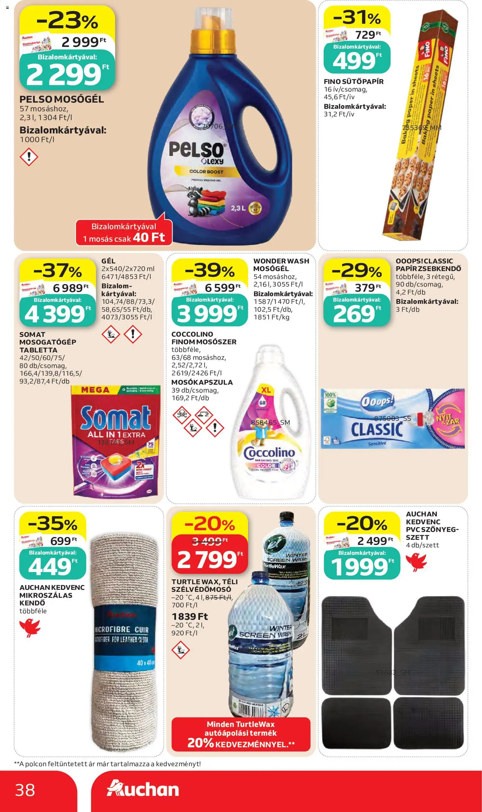Auchan akciós ujság - amely érvényes a következő dátumtól: 2026.10.15. | Oldal: 38 | Termékek: Coccolino, Somat, Zsebkendő, Mosószer