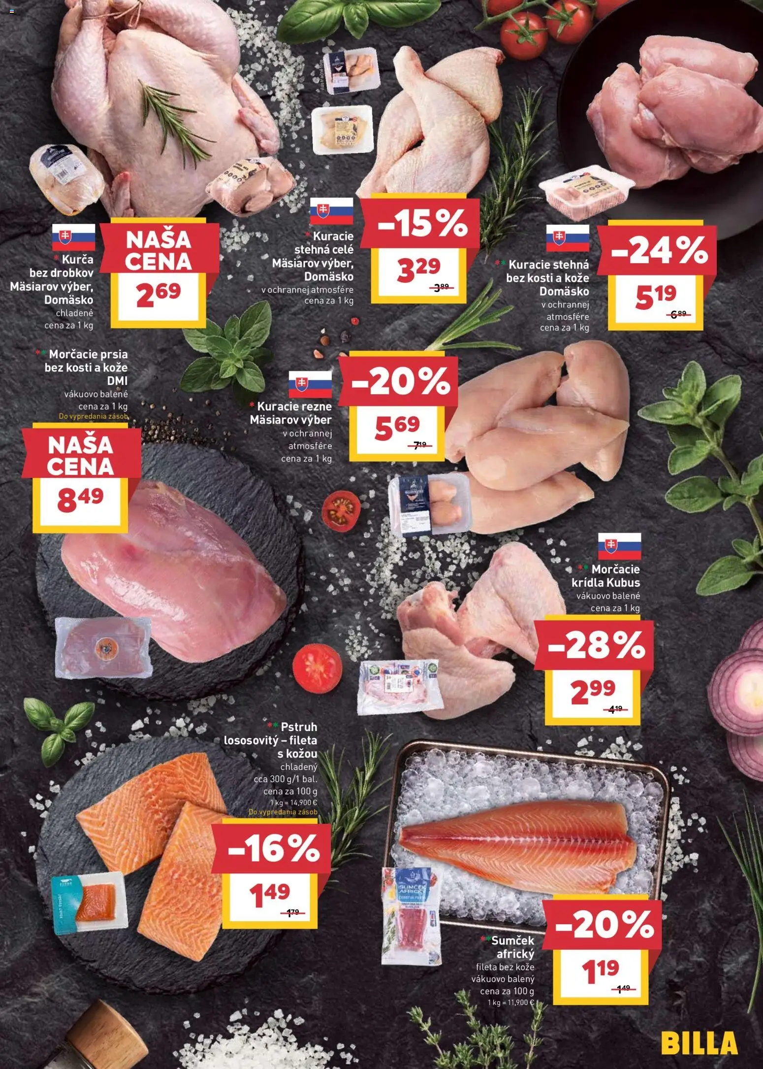 Nové Billa akcie – leták je platný od 17.06.2026 | Strana: 5 | Produkty: Pstruh, Kuracie rezne, Kuracie stehná, Kurča