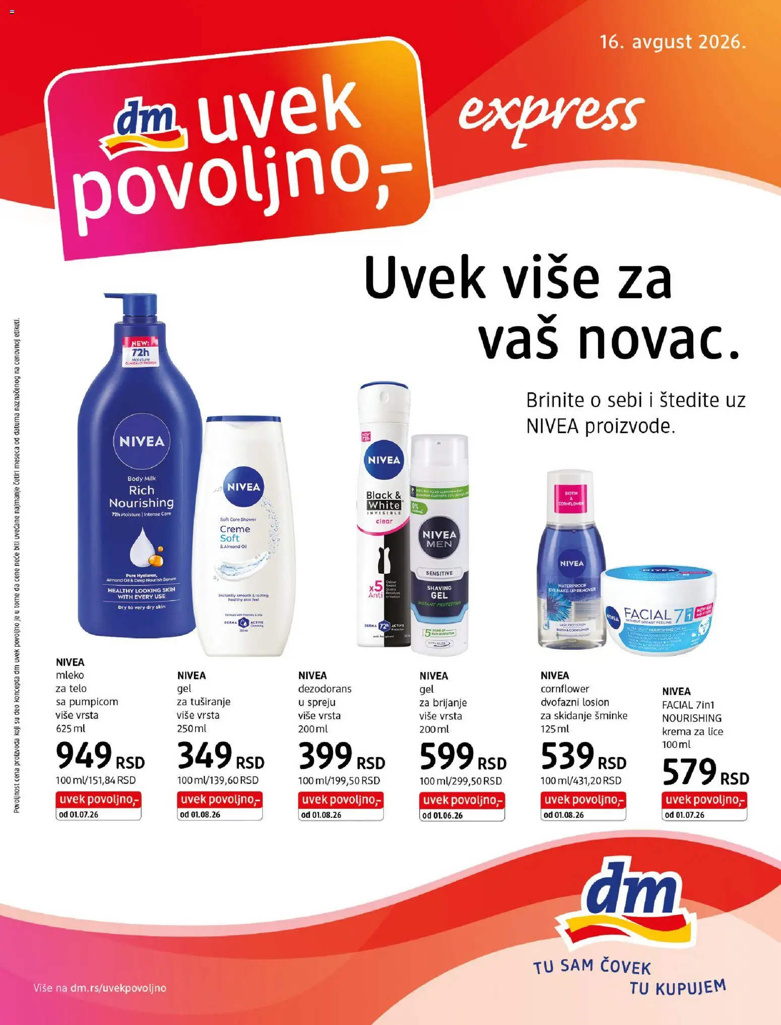 DM Drogerie katalog - važi od 16.08.2026 | Strana: 1 | Proizvode: Nivea, Mleko, Krema, Dezodorans