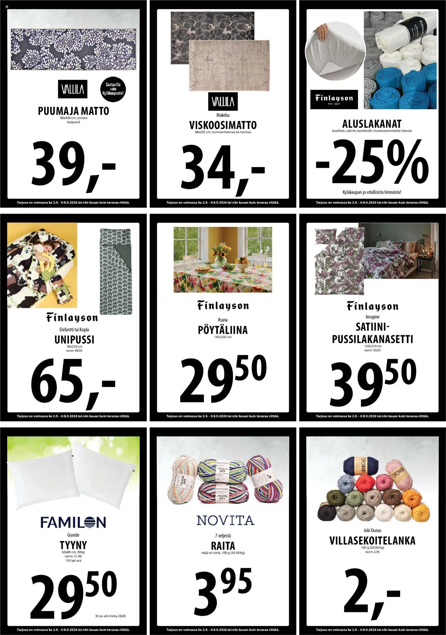 Tuuri tarjoukset – voimassa 02/09/2026 alkaen | Sivu: 12 | Tuotteet: Pussilakanasetti, Tyyny, Matto