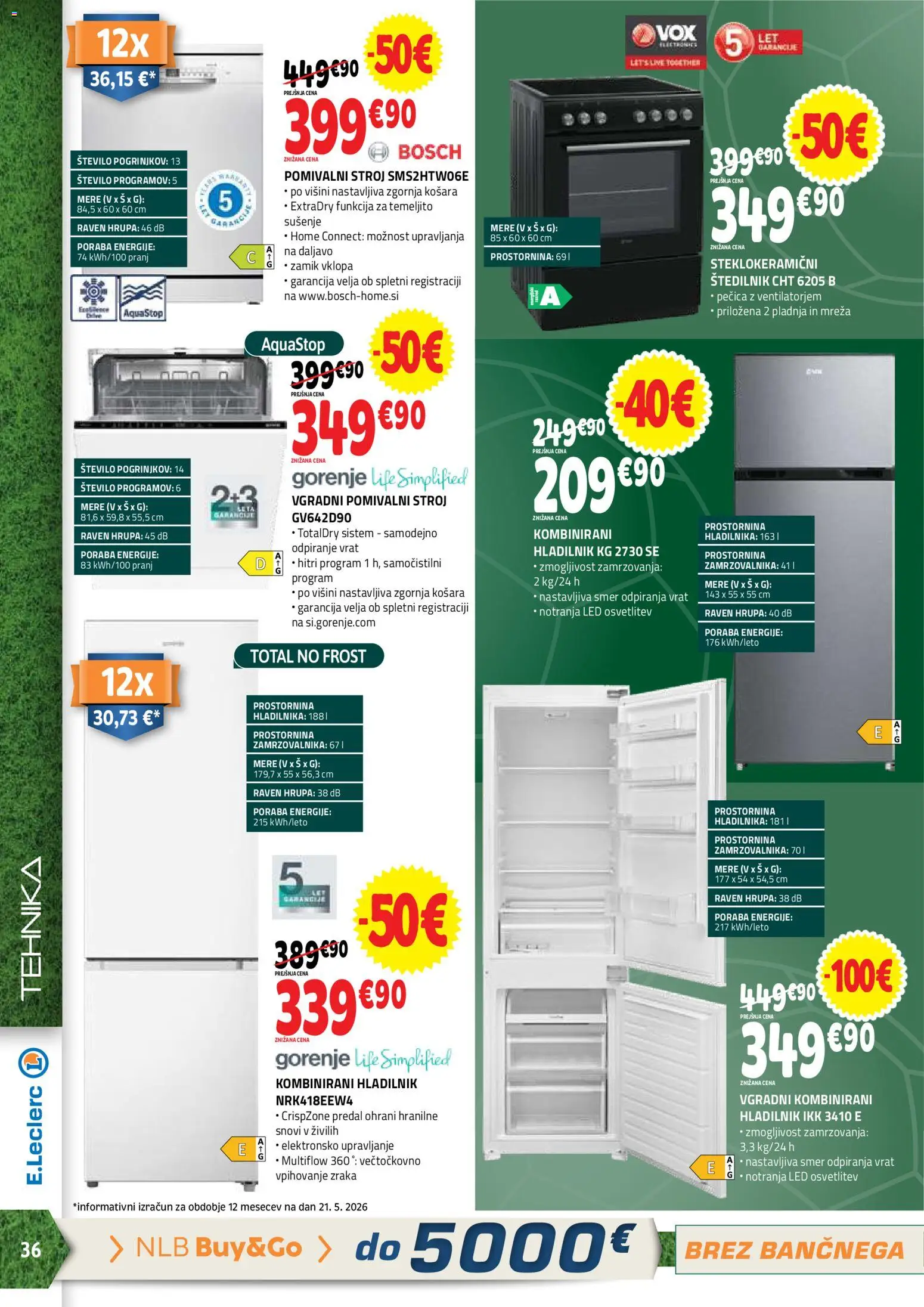 Novi E.leclerc katalog ponudbe – veljaven od 03.06.2026 | Stran: 36 | Izdelki: Hladilnik, Pomivalni stroj, Košara, Vgradni pomivalni stroj