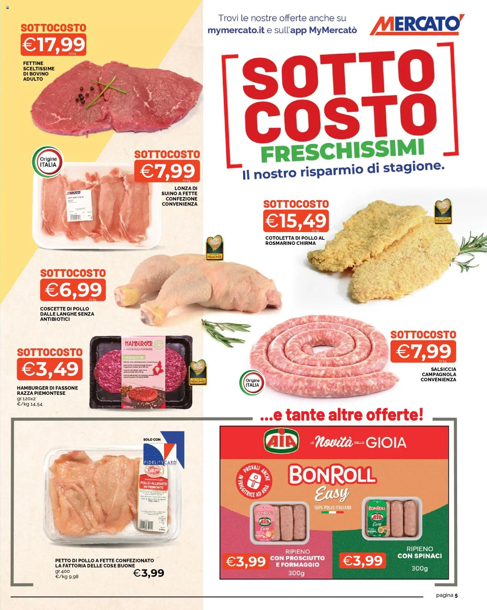 Volantino Mercatò del 09.03.2026 | Pagina: 5 | Prodotti: Suino, Formaggio, Salsiccia, Hamburger
