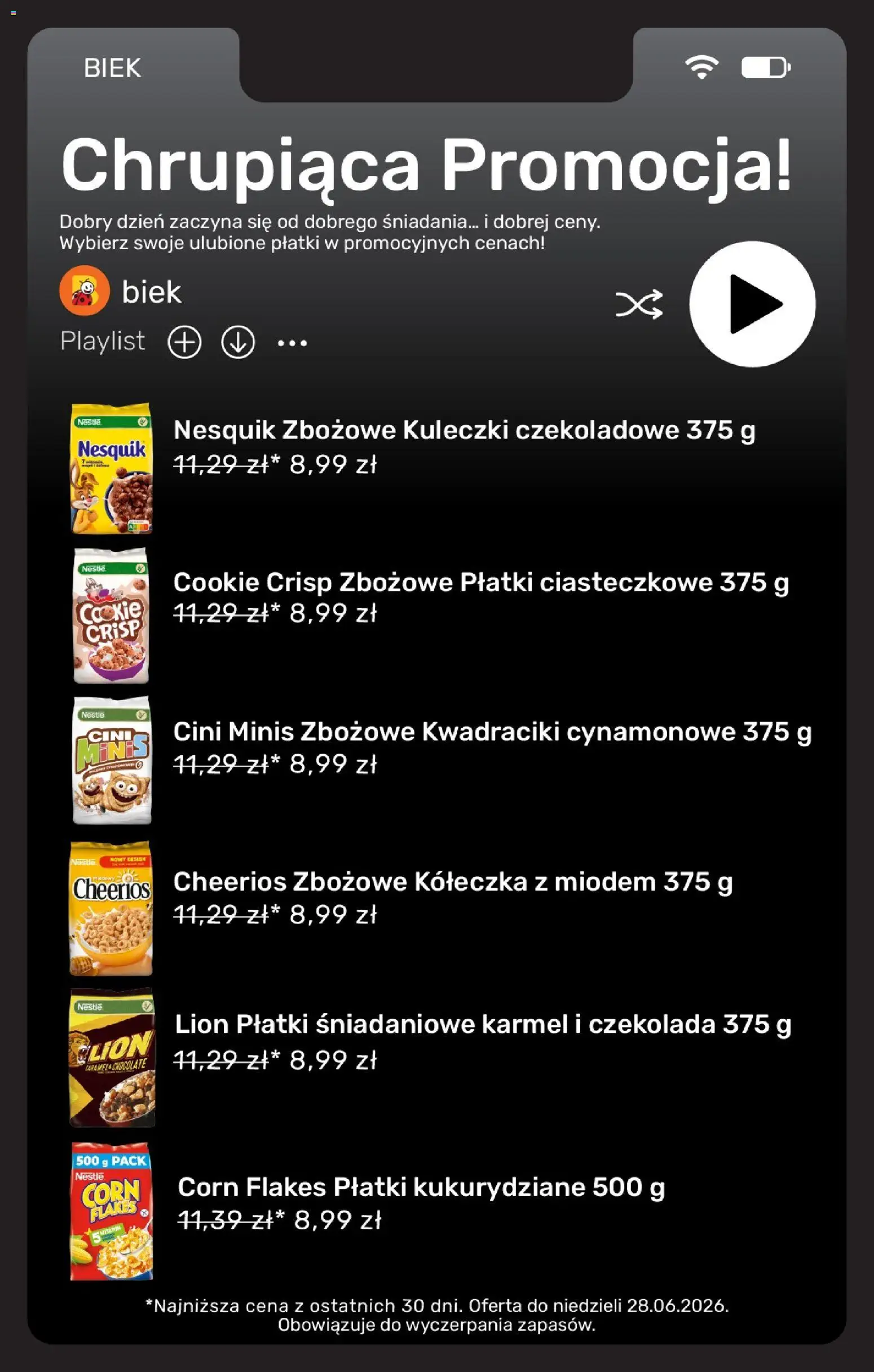 Biedronka gazetka - Biek od 26.06.2026 | Strona: 19 | Produkty: Płatki śniadaniowe, Nestlé lion płatki, Płatki kukurydziane, Corn Flakes