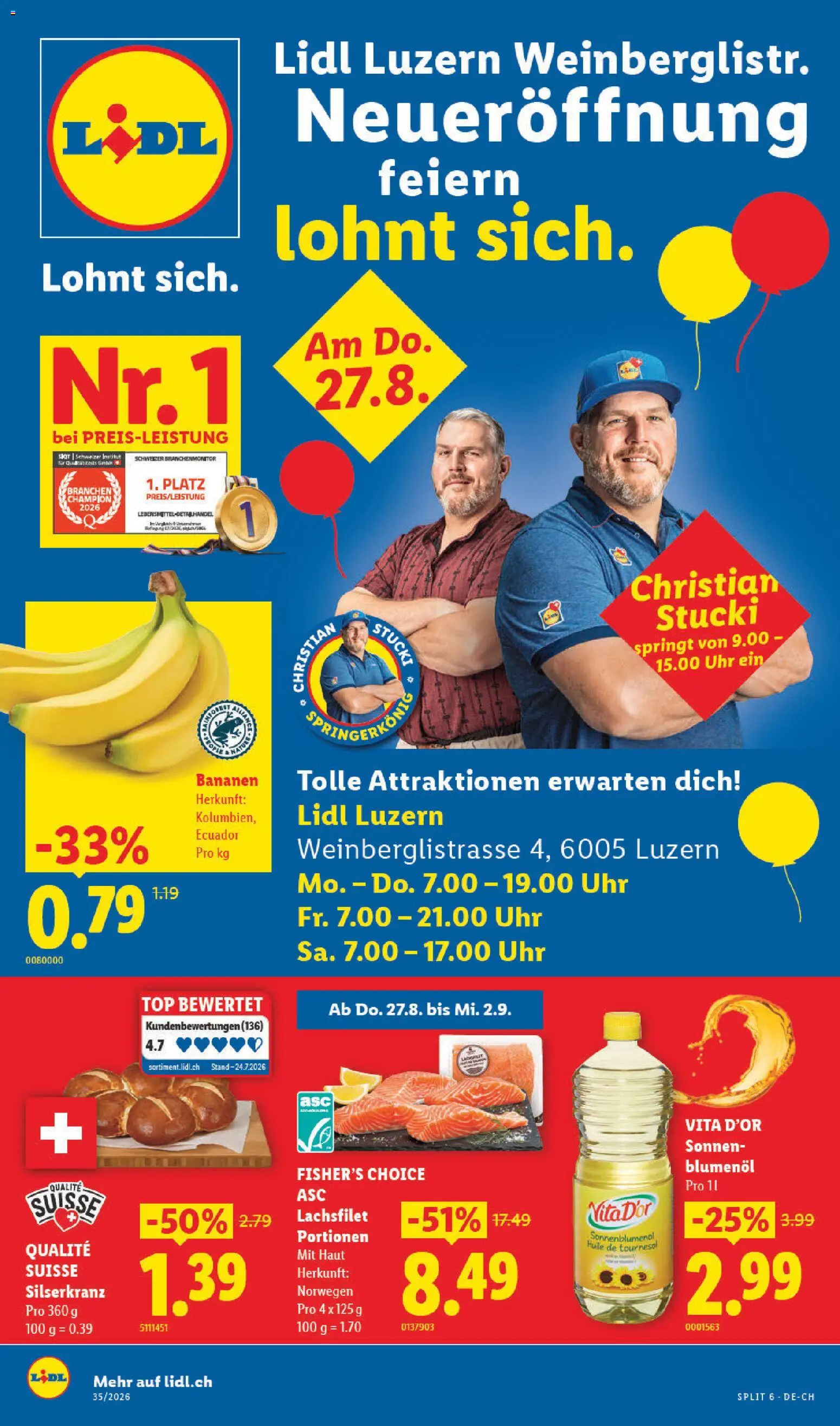Lidl aktionen Neueröffnung Luzern – gültig ab 27.08.2026 | Seite: 1 | Produkte: Bananen, Uhr, Top