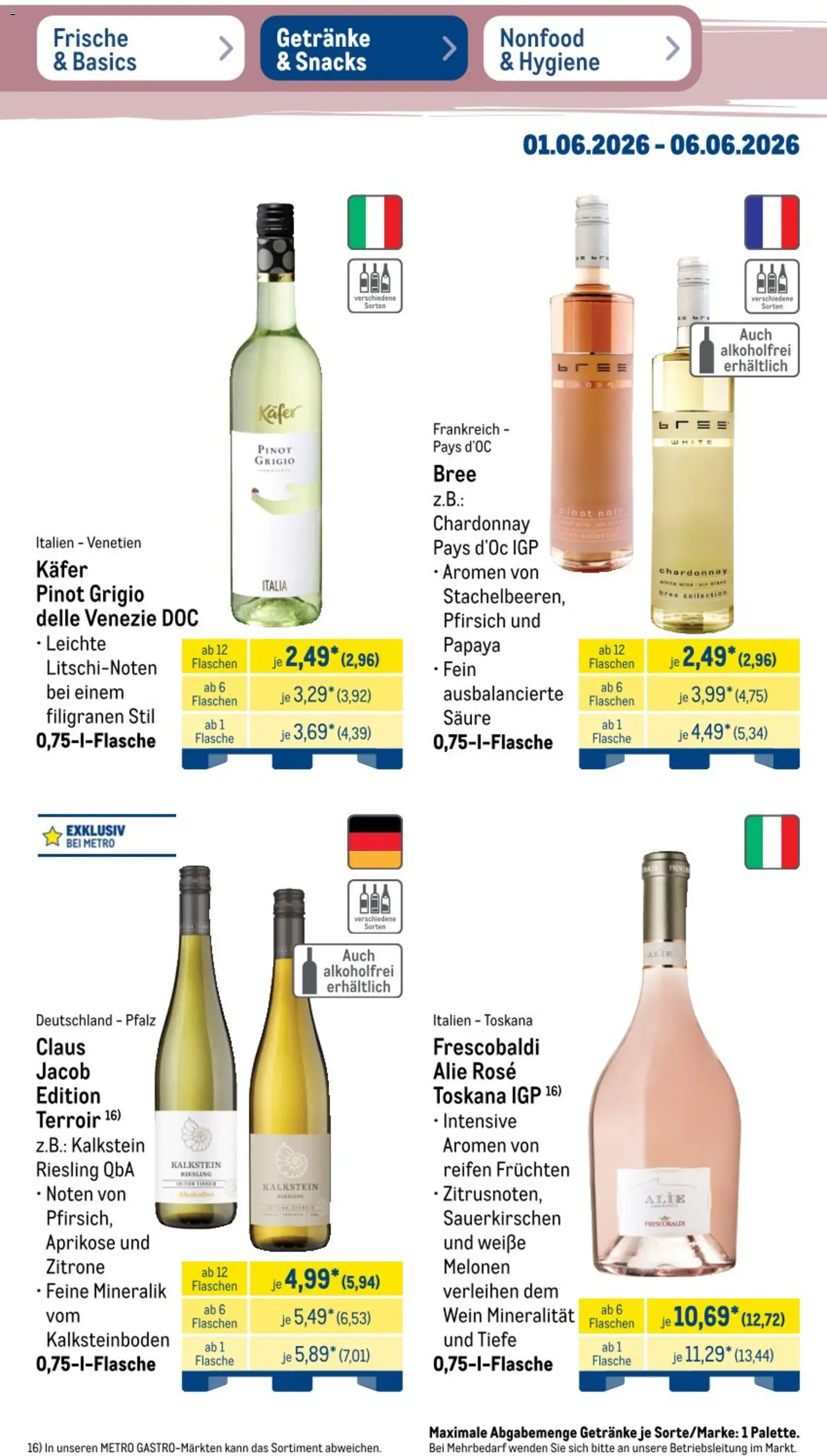 Metro NonFood-Angebote – gültig ab 01.06.2026 | Seite: 26 | Produkte: Bree, Zitrone, Pfirsich, Wein