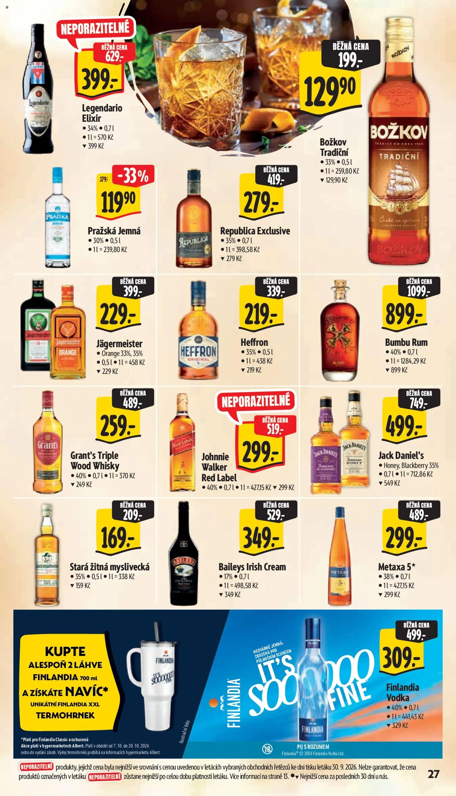 Albert leták - Hypermarket - Znojmo od 07.10.2026 | Strana: 45 | Produkty: Metaxa 5*, Vodka, Red Label, Lahve