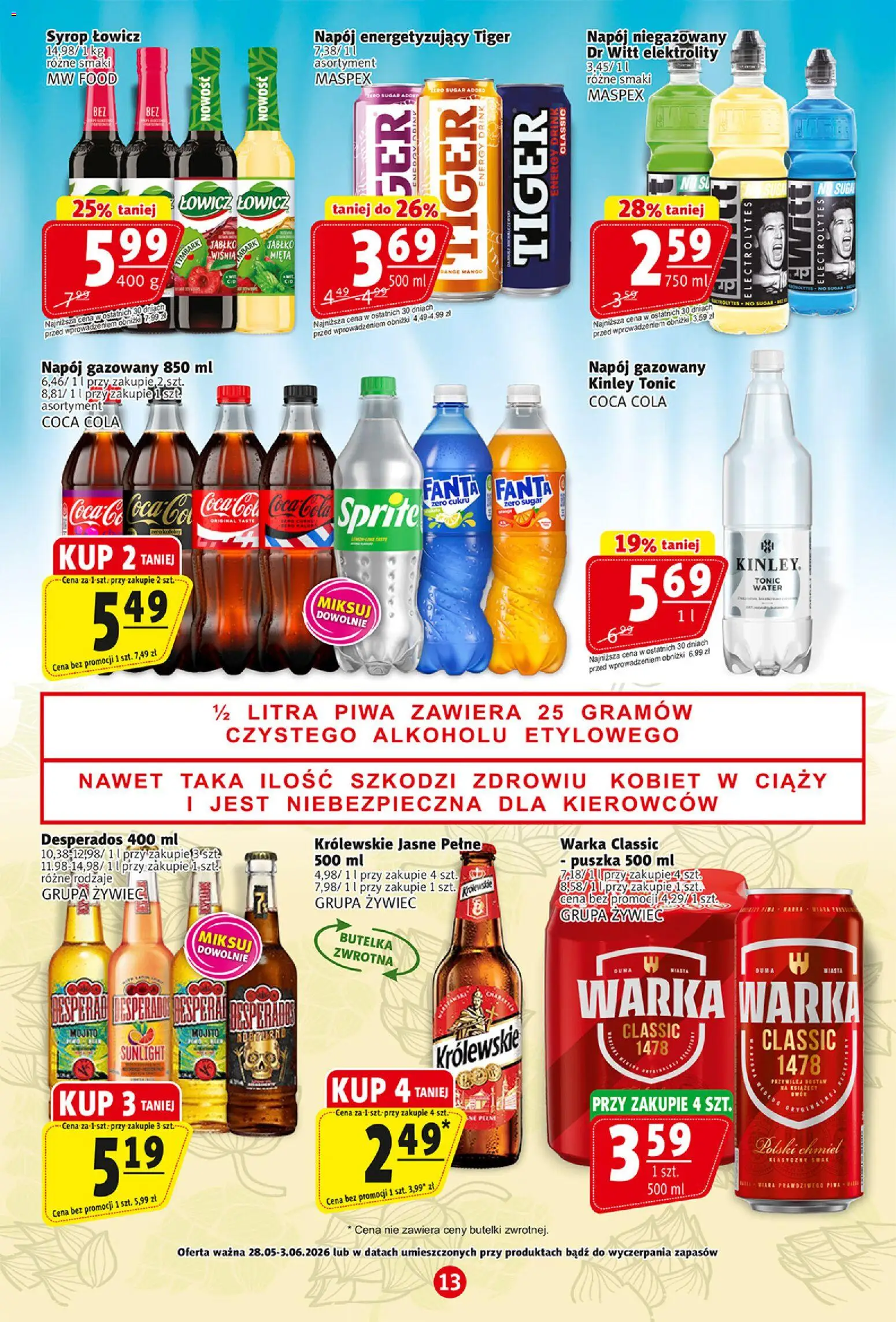 Prim Market gazetka od 28.05.2026 | Strona: 13 | Produkty: Syrop, Sprite, Coca cola, Warka
