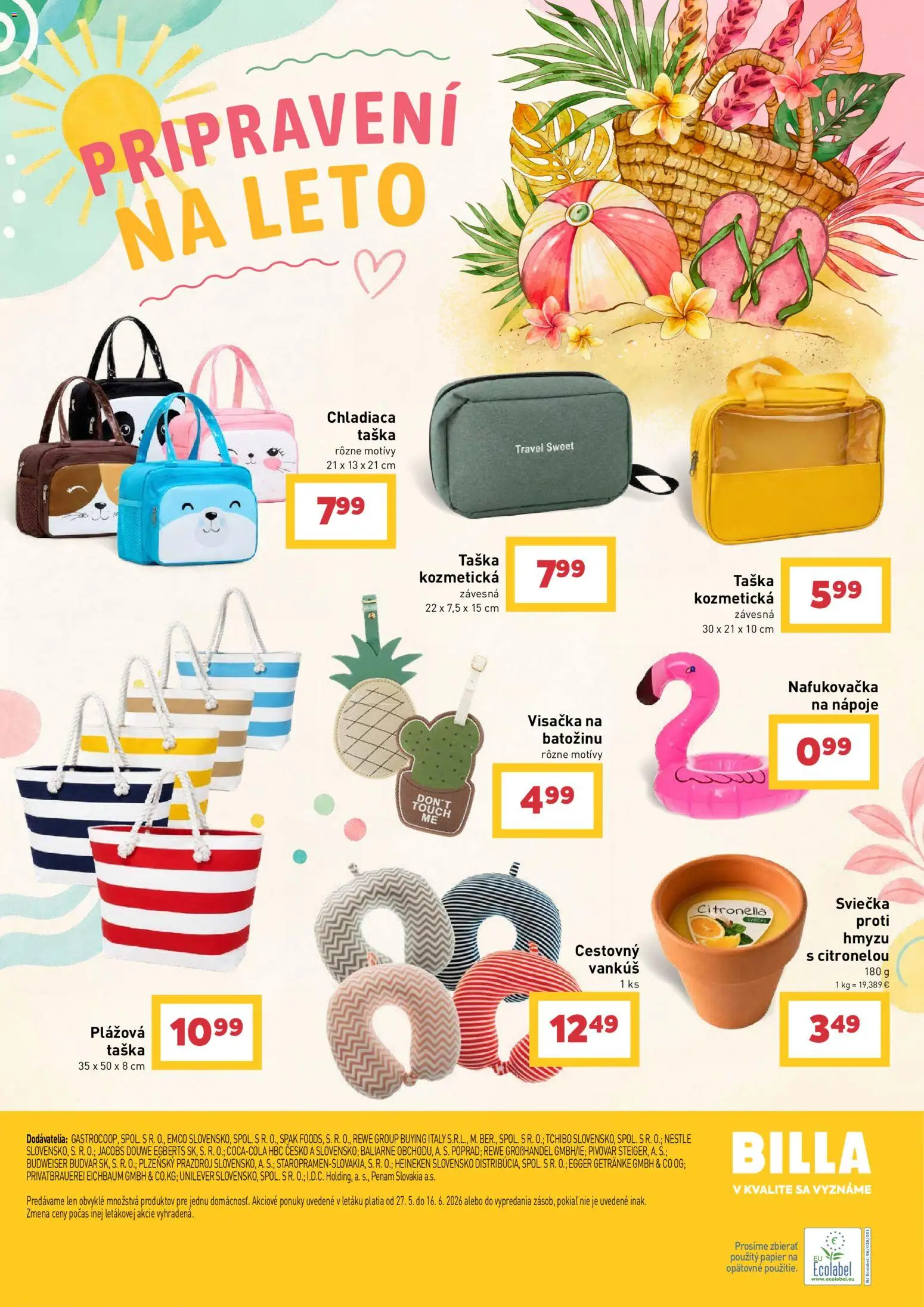 Nové Billa akcie – leták je platný od 27.05.2026 | Strana: 16 | Produkty: Vankúš, Nafukovačka, Budvar, Taška