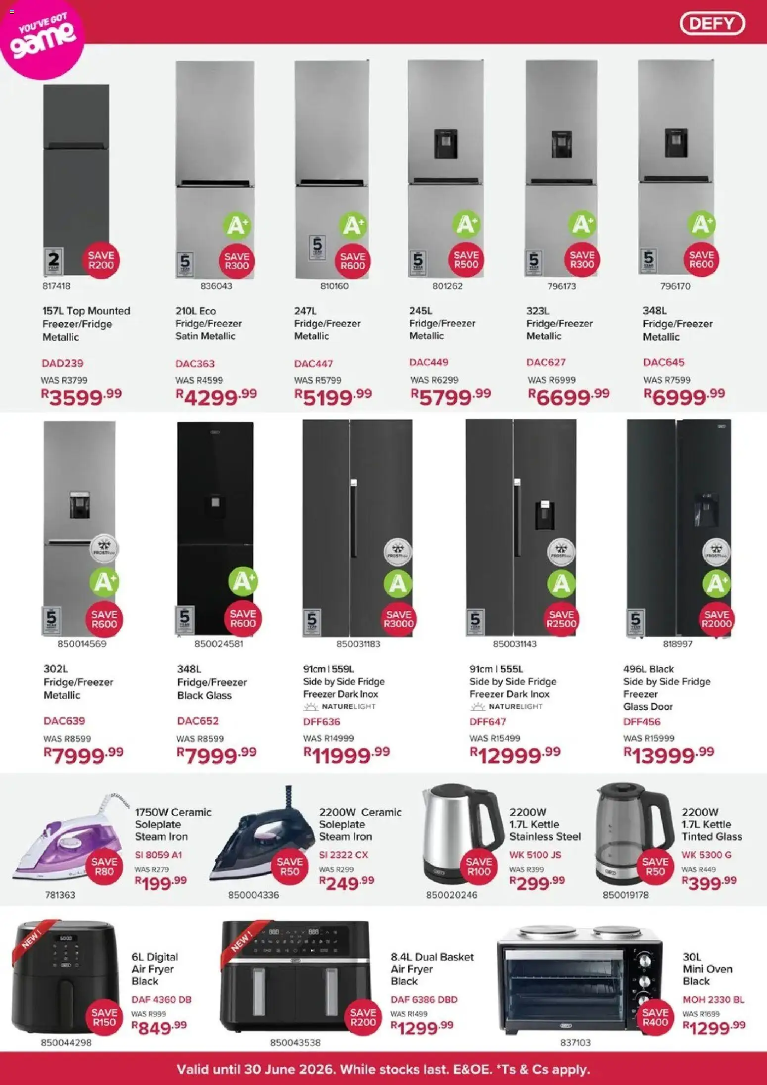 Game - Defy valid from 26/06/2026 | Page: 4 | Products: Fridge, Game, Iron, Basket
