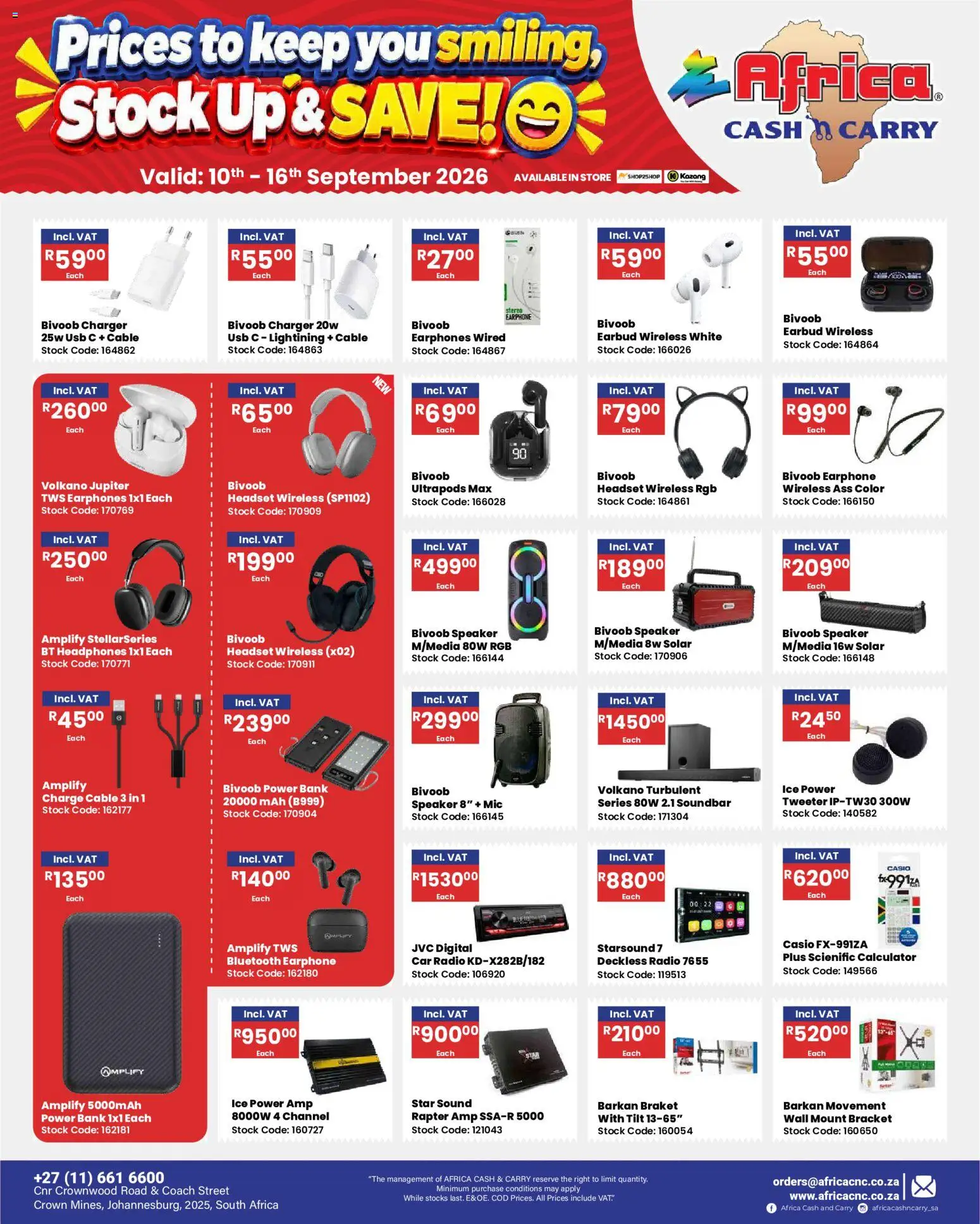 New Africa Cash & Carry catalogue – valid from 10/09/2026 | Page: 31 | Products: Headphones, Calculator, Charger, Soundbar