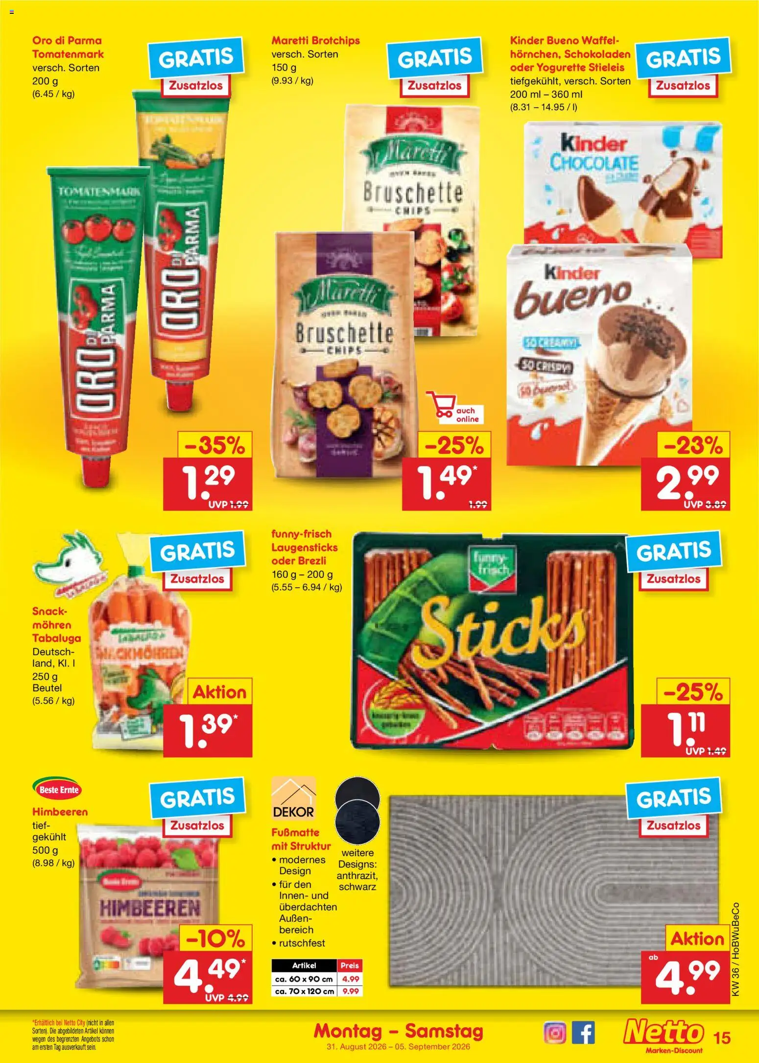 Netto Marken-Discount Prospekt – gültig ab 31.08.2026 | Seite: 19 | Produkte: Himbeeren, Kinder bueno, Fußmatte, Mohren
