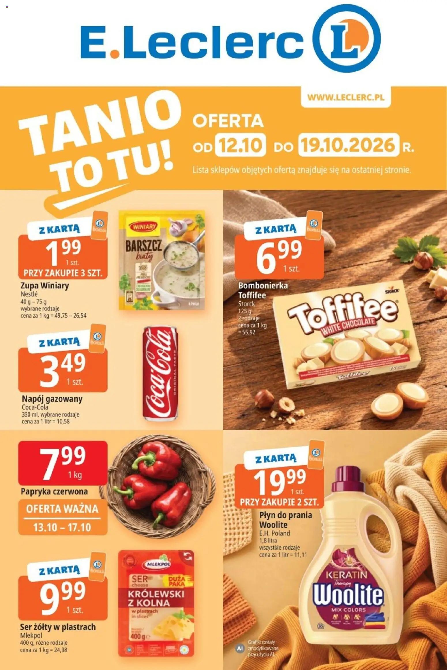 E.Leclerc gazetka - Tanio To Tu od 12.10.2026 | Strona: 1 | Produkty: Ser żółty, Zupa, Ser, Papryka czerwona