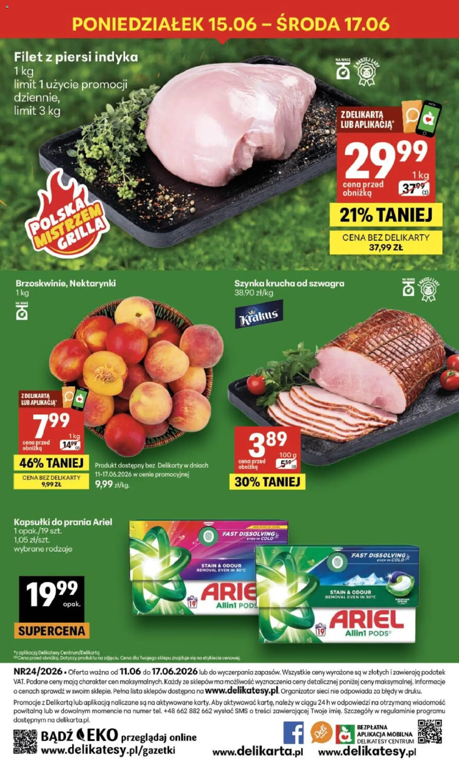 Delikatesy Centrum gazetka od 11.06.2026 | Strona: 40 | Produkty: Szynka, Delikatesy, Ariel, Kapsułki do prania