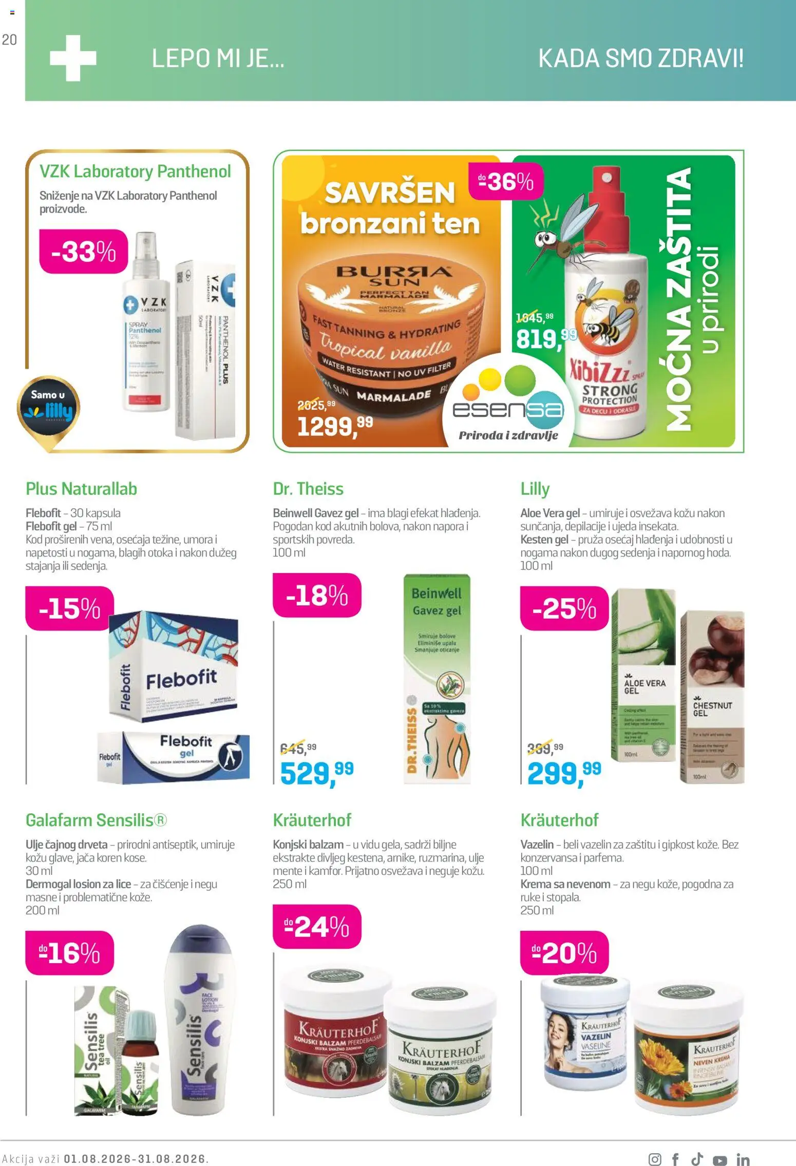 Lilly drogerie katalog - važi od 01.08.2026 | Strana: 20 | Proizvode: Kapsula, Aloe vera, Krema, Ulje