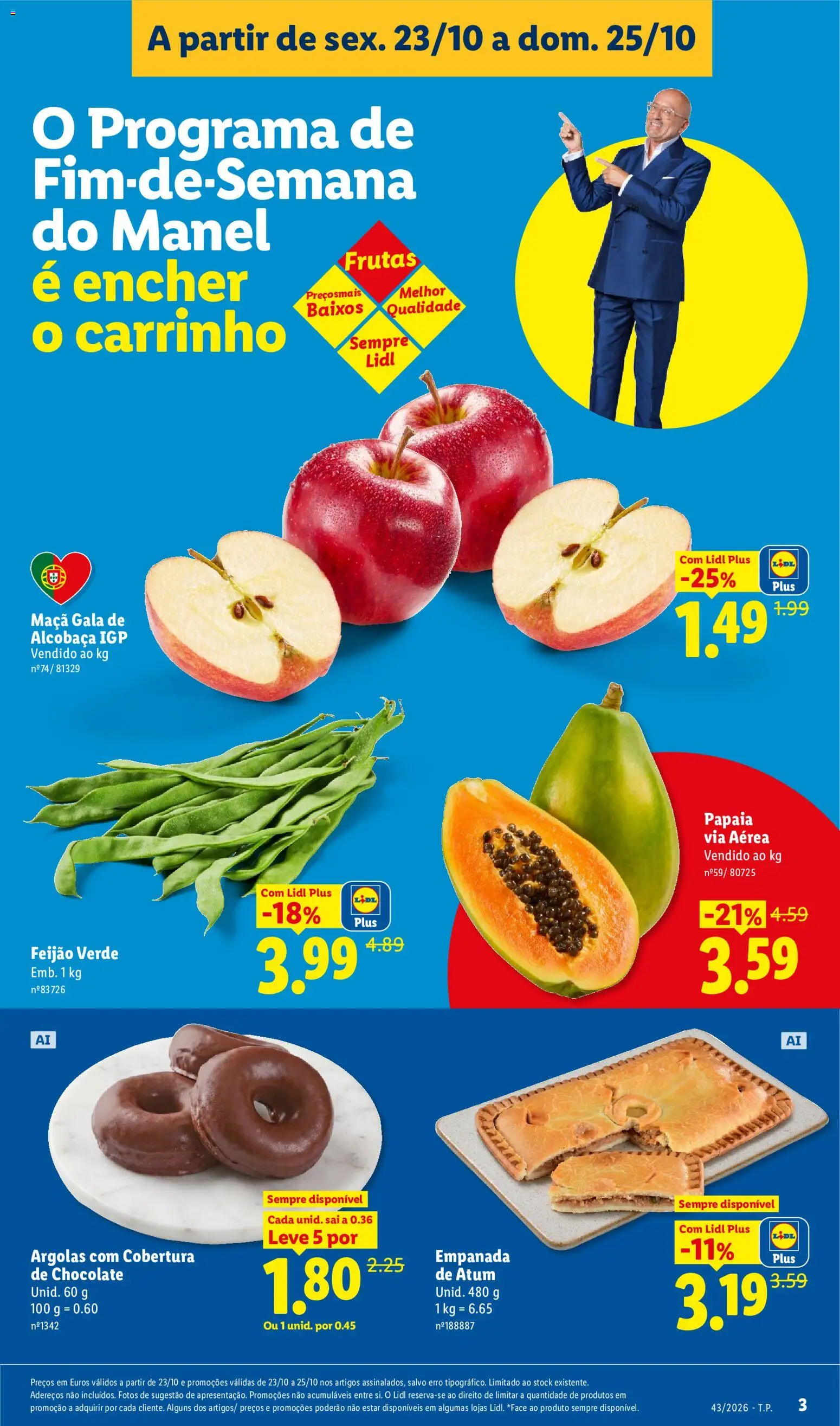 Lidl Promoções Fim de Semana │ válido de 23/10/2026 | Página: 3 | Produtos: Atum, Maça, Chocolate, Feijão