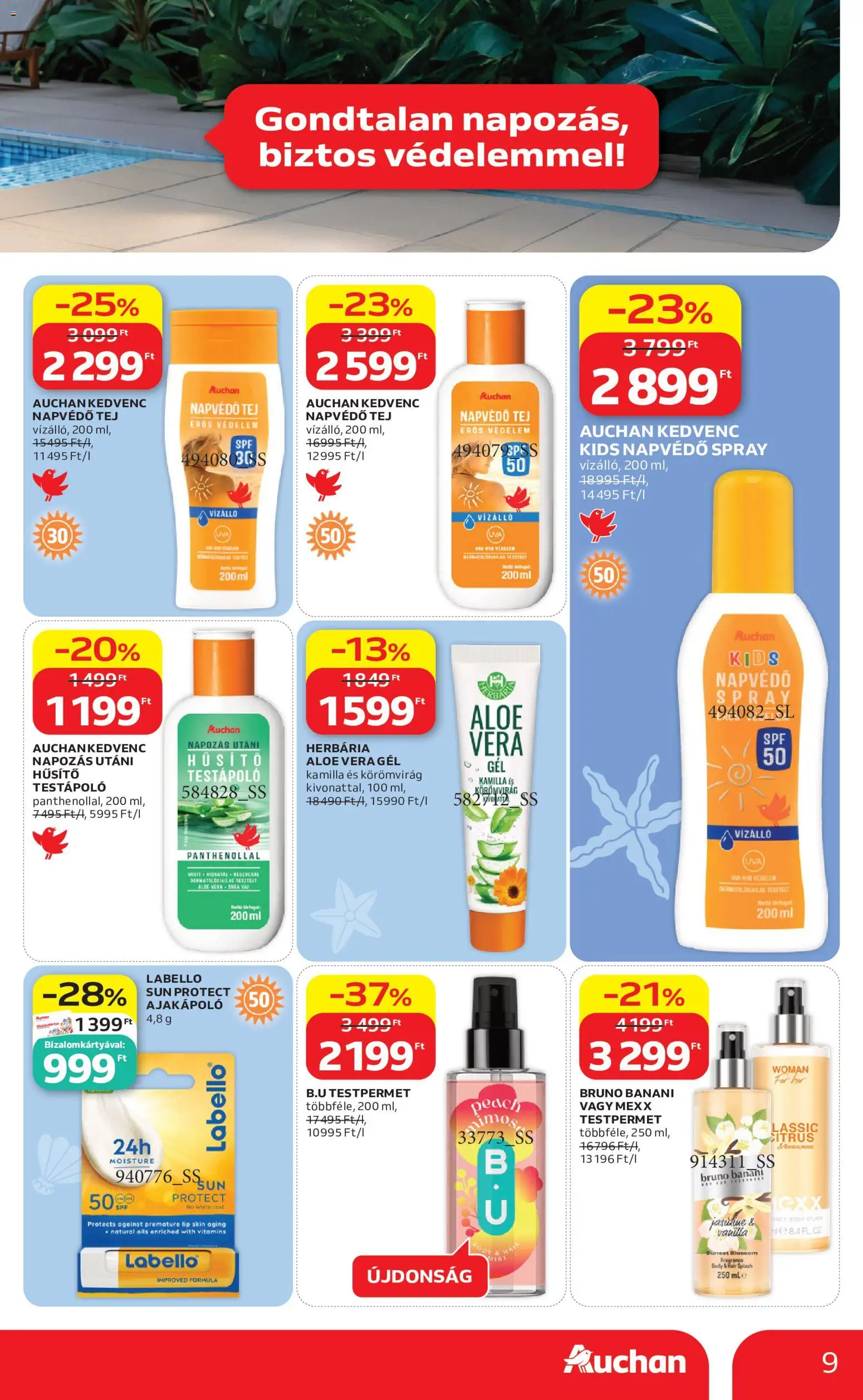 Auchan akciós ujság - amely érvényes a következő dátumtól: 14.05.2026 | Oldal: 9 | Termékek: Testpermet, Body, Aloe vera, Banán