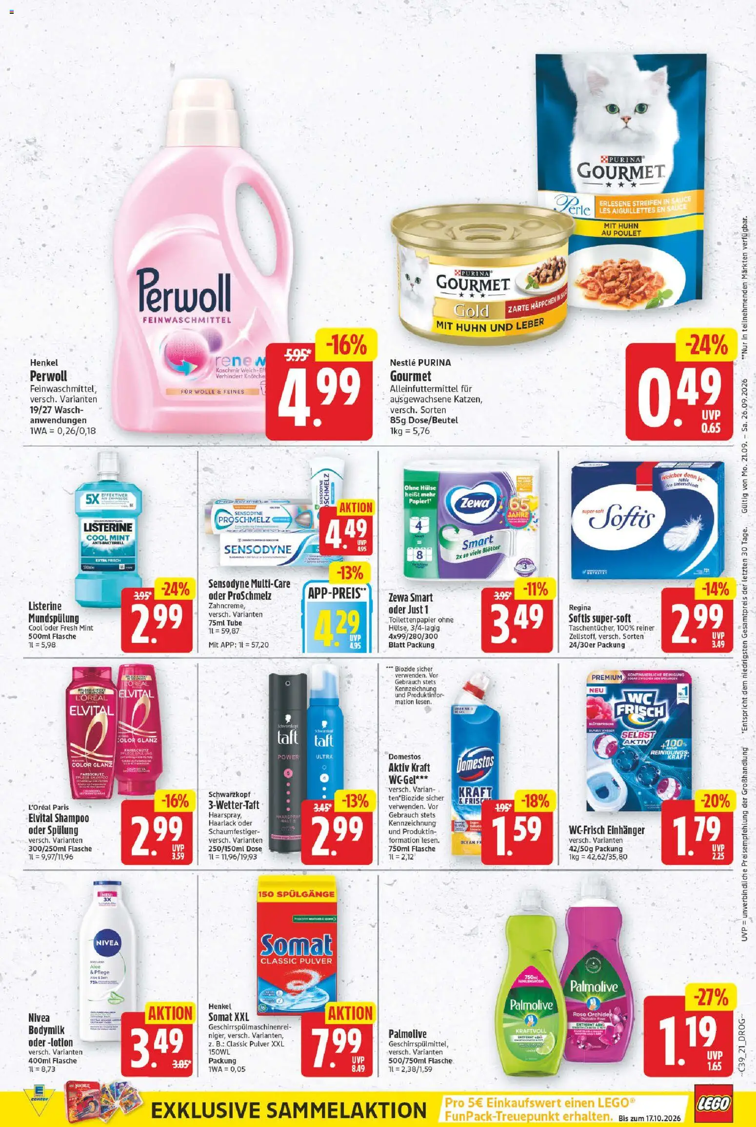 E center Prospekt – gültig ab 21.09.2026 | Seite: 21 | Produkte: Zewa, Shampoo, Haarspray, Toilettenpapier