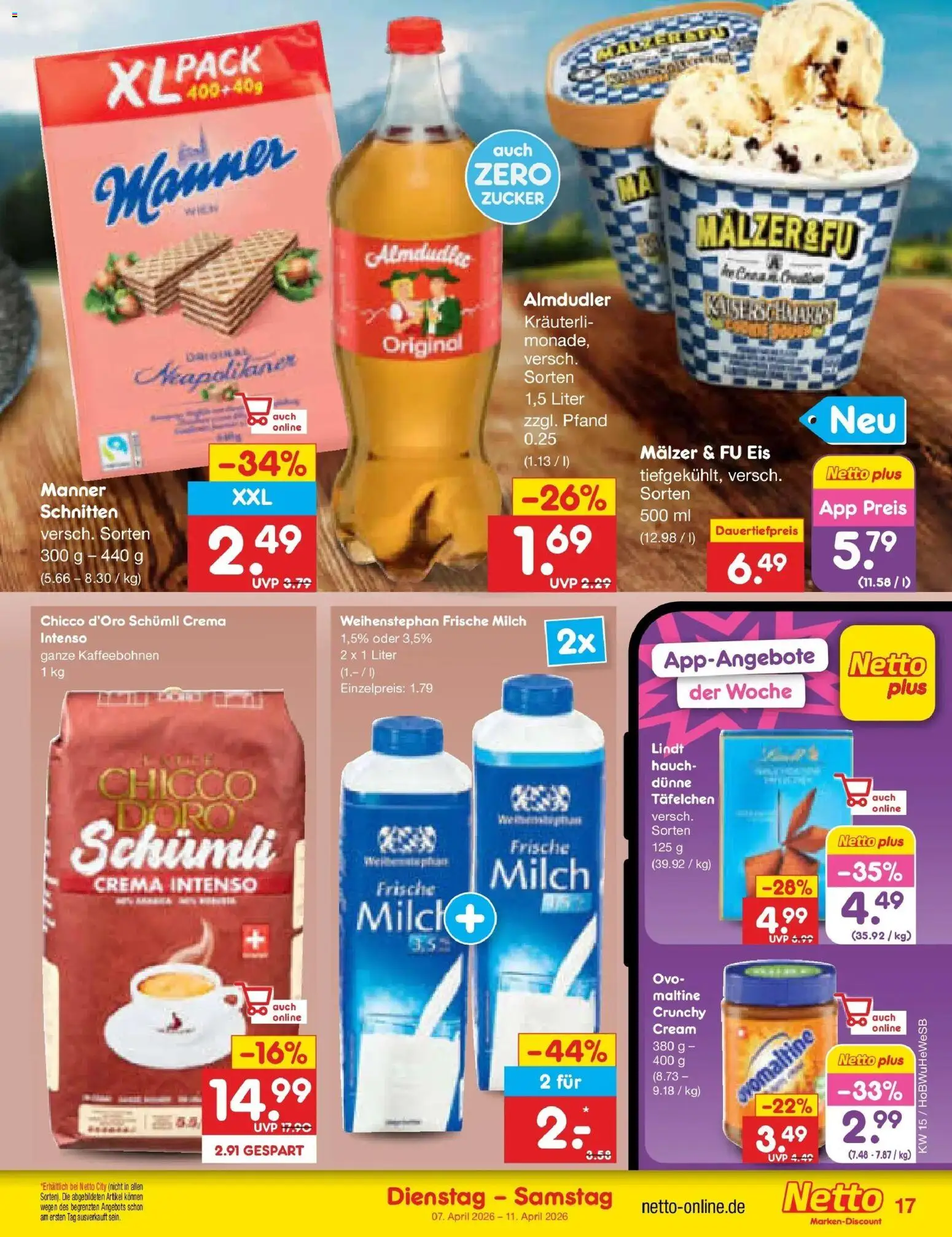 Netto Marken-Discount Prospekt Hamburg	 – gültig ab 07.04.2026 | Seite: 19 | Produkte: Milch, Zucker, Lindt, Eis