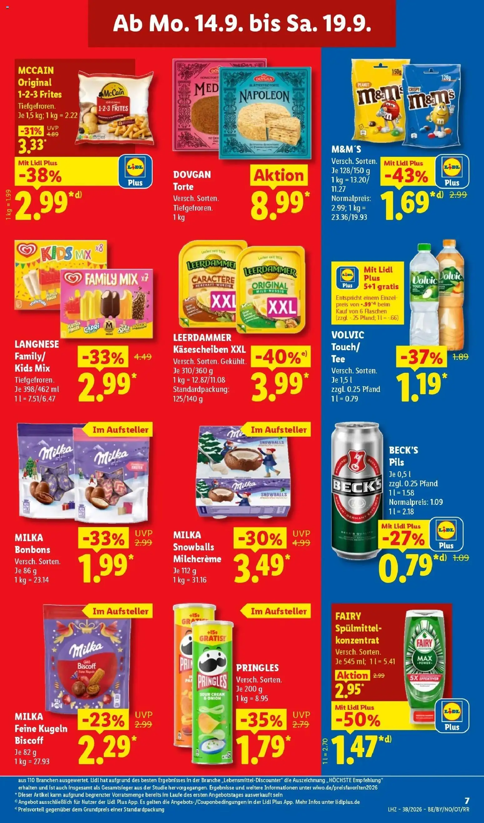 Lidl Prospekt Bad Rothenfelde (ab 14.09.2026) zum Blättern » Angebote | Seite: 15 | Produkte: M&M's, McCain, Milka, Leerdammer