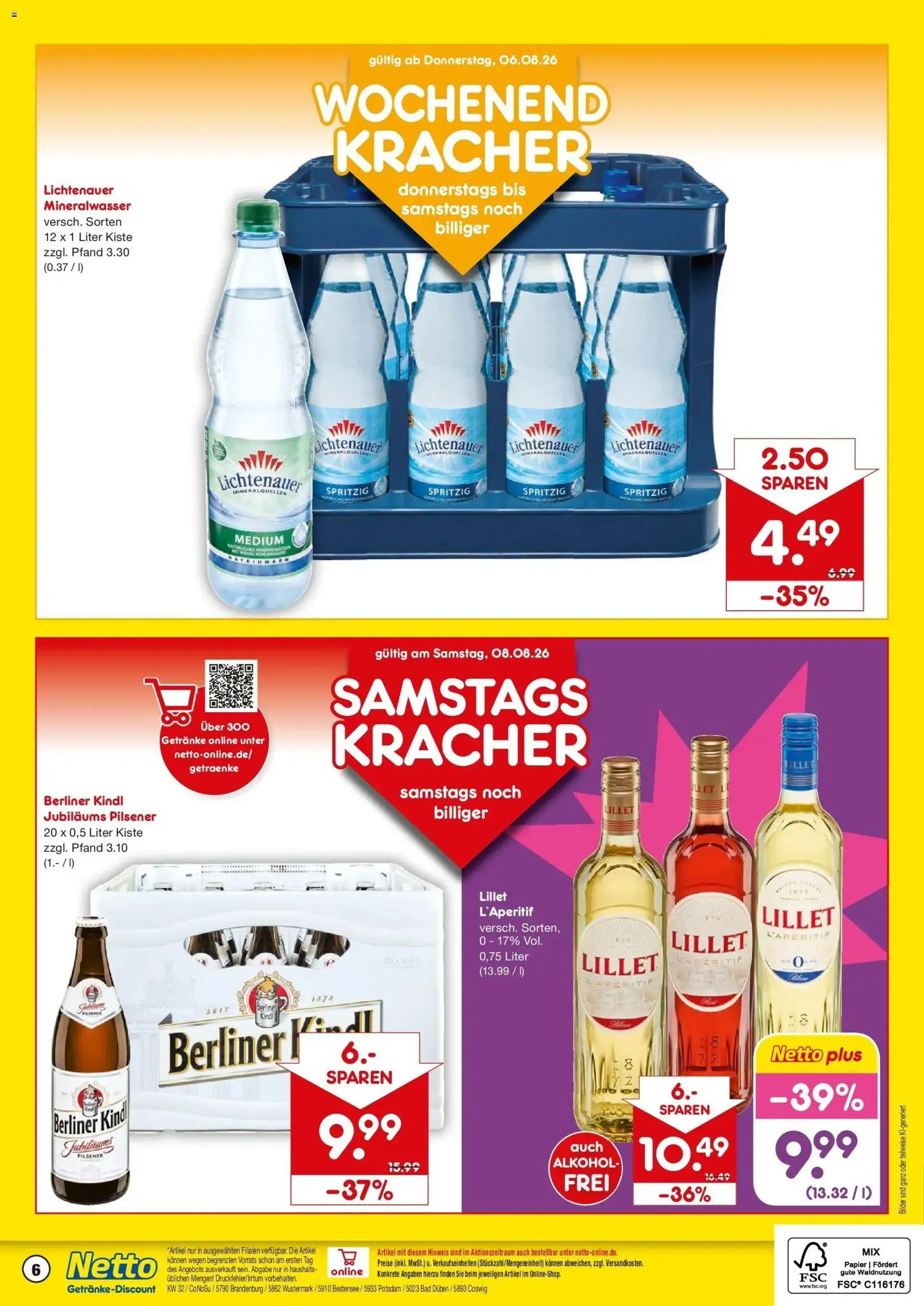Netto Marken-Discount Prospekt Potsdam (ab 03.08.2026) » Angebote | Seite: 6 | Produkte: Bad, Mineralwasser, Bilder, Alkohol