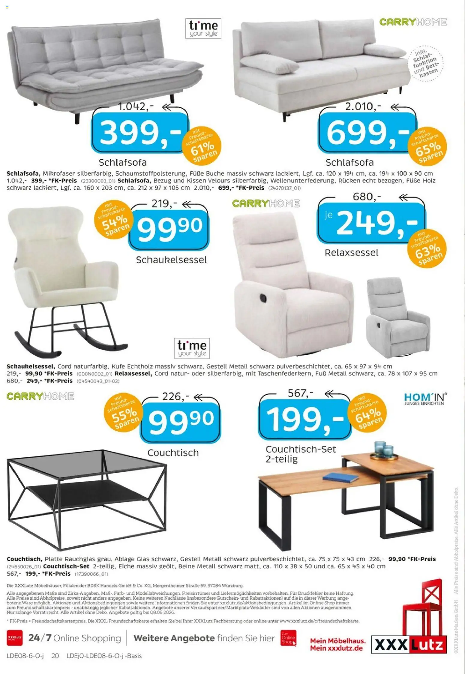 XXXLutz Junges Wohnen – gültig ab 25.07.2026 | Seite: 20 | Produkte: Schlafsofa, Relaxsessel, Bett, Couchtisch