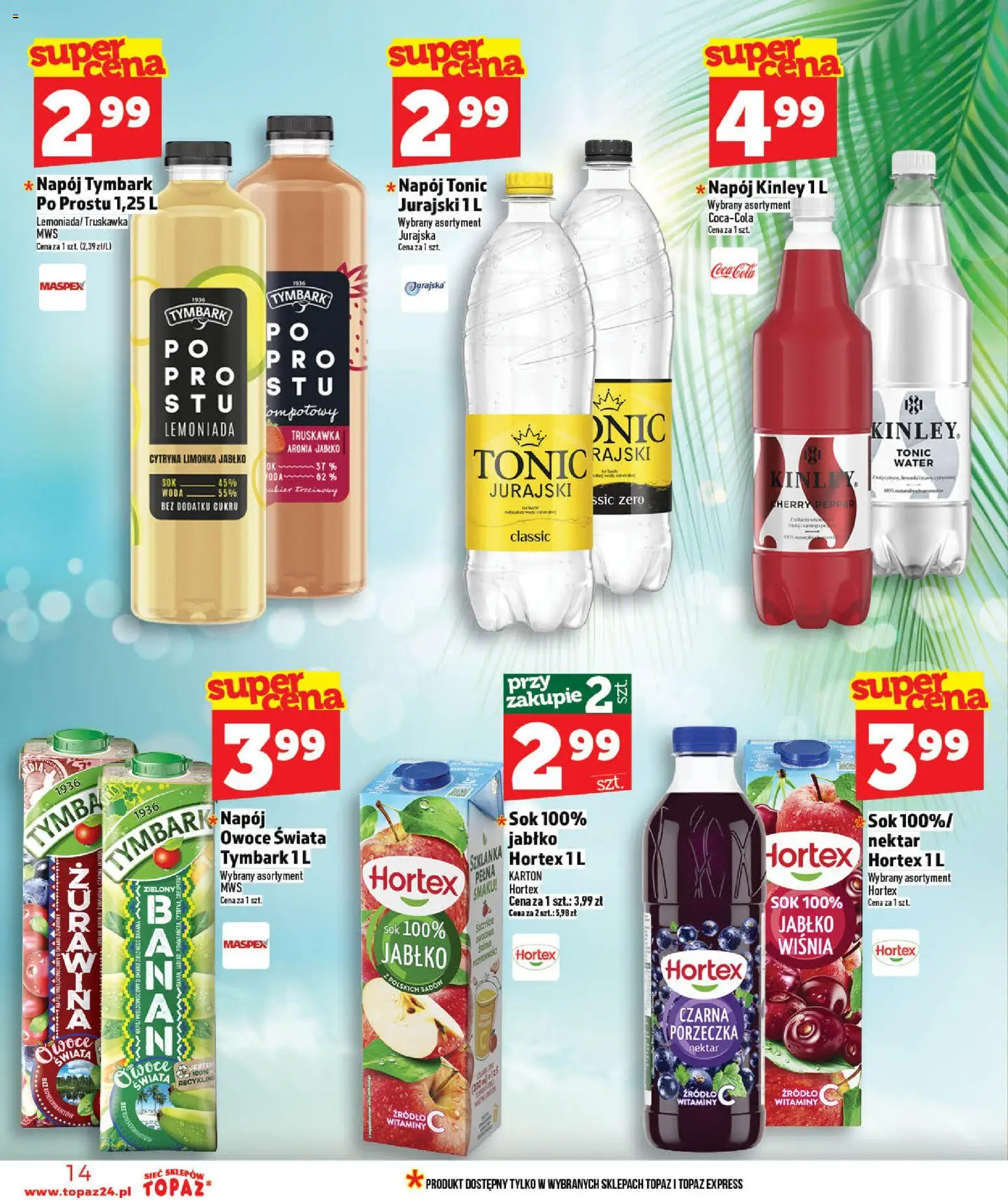 Topaz gazetka - Ceny małe na stałe od 14.05.2026 | Strona: 14 | Produkty: Szklanka, Coca cola, Sok, Woda