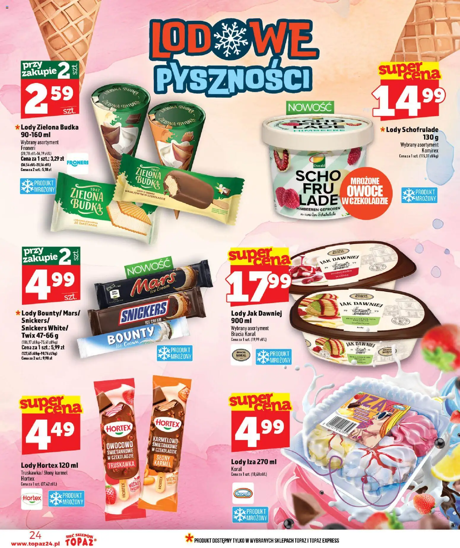 Topaz gazetka od 02.07.2026 | Strona: 24 | Produkty: Mrożone owoce, Lody, Owoce