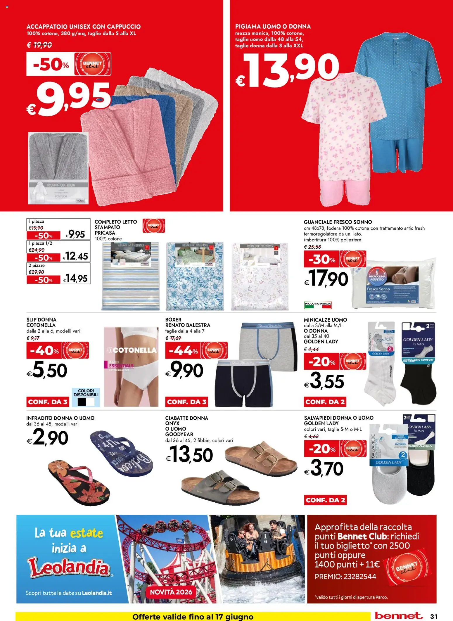 Volantino bennet del 04.06.2026 | Pagina: 31 | Prodotti: Accappatoio, Slip, Ciabatte, Cappuccio