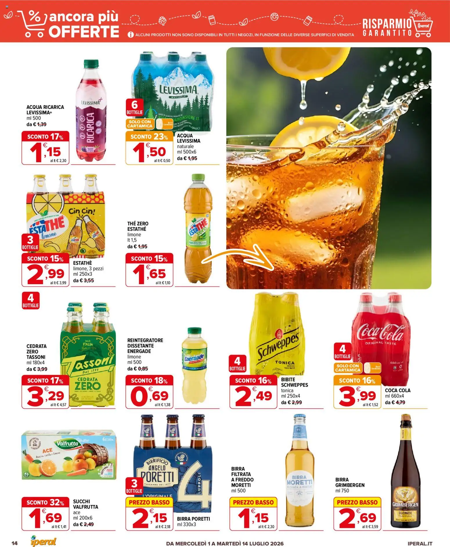 Volantino Iperal del 01/07/2026 | Pagina: 14 | Prodotti: Birra, Acqua, Limone, Bibite