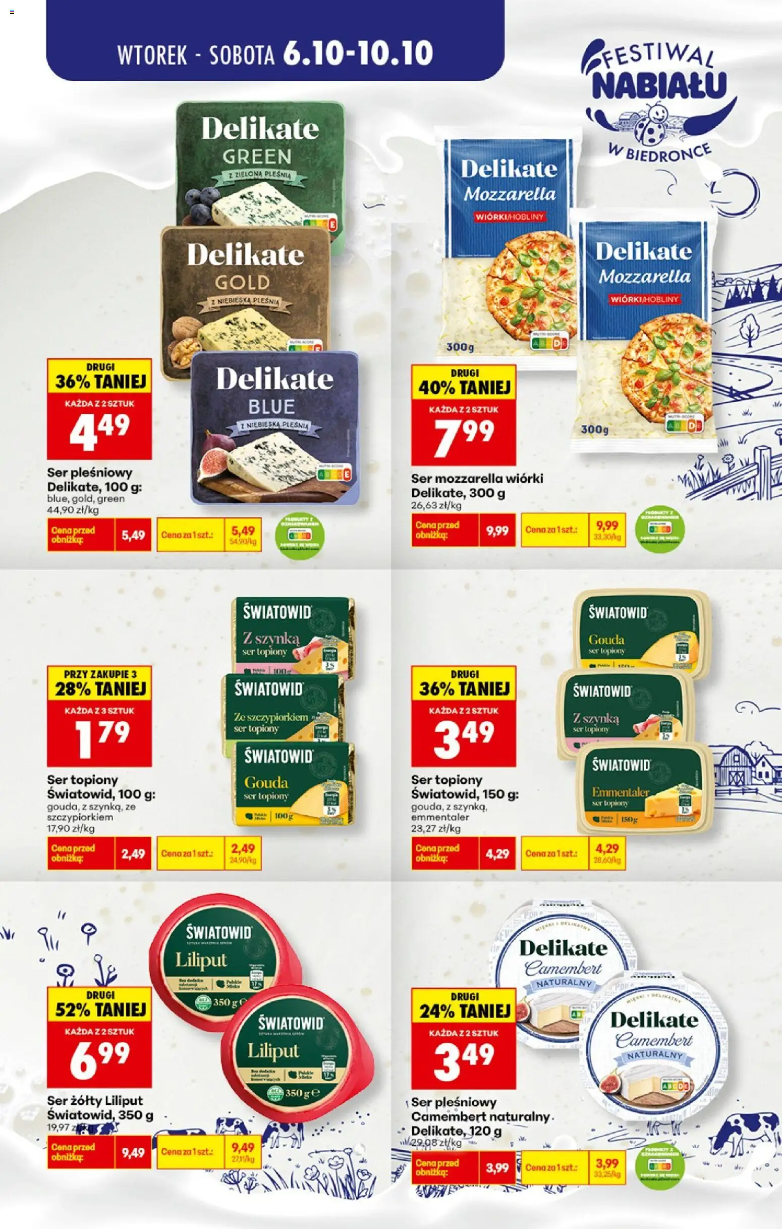 Biedronka gazetka - Festiwal nabiału od 06.10.2026 | Strona: 6 | Produkty: Ser żółty, Mozzarella wiórki, Szynka, Camembert