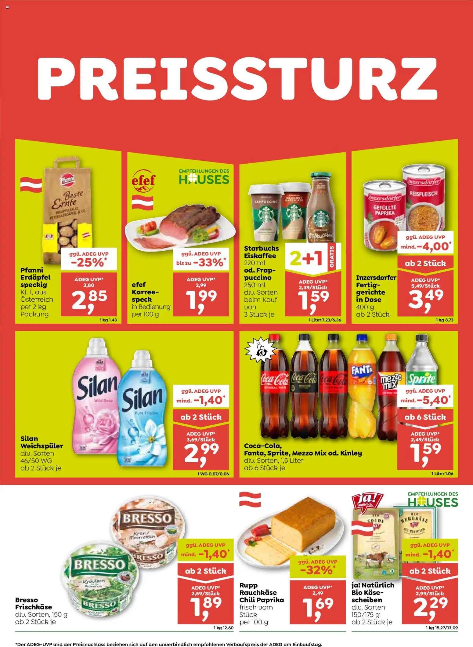 ADEG Flugblatt gültig ab 10.09.2026 | Seite: 2 | Produkte: Meerrettich, Fanta, Eiskaffee, Speck