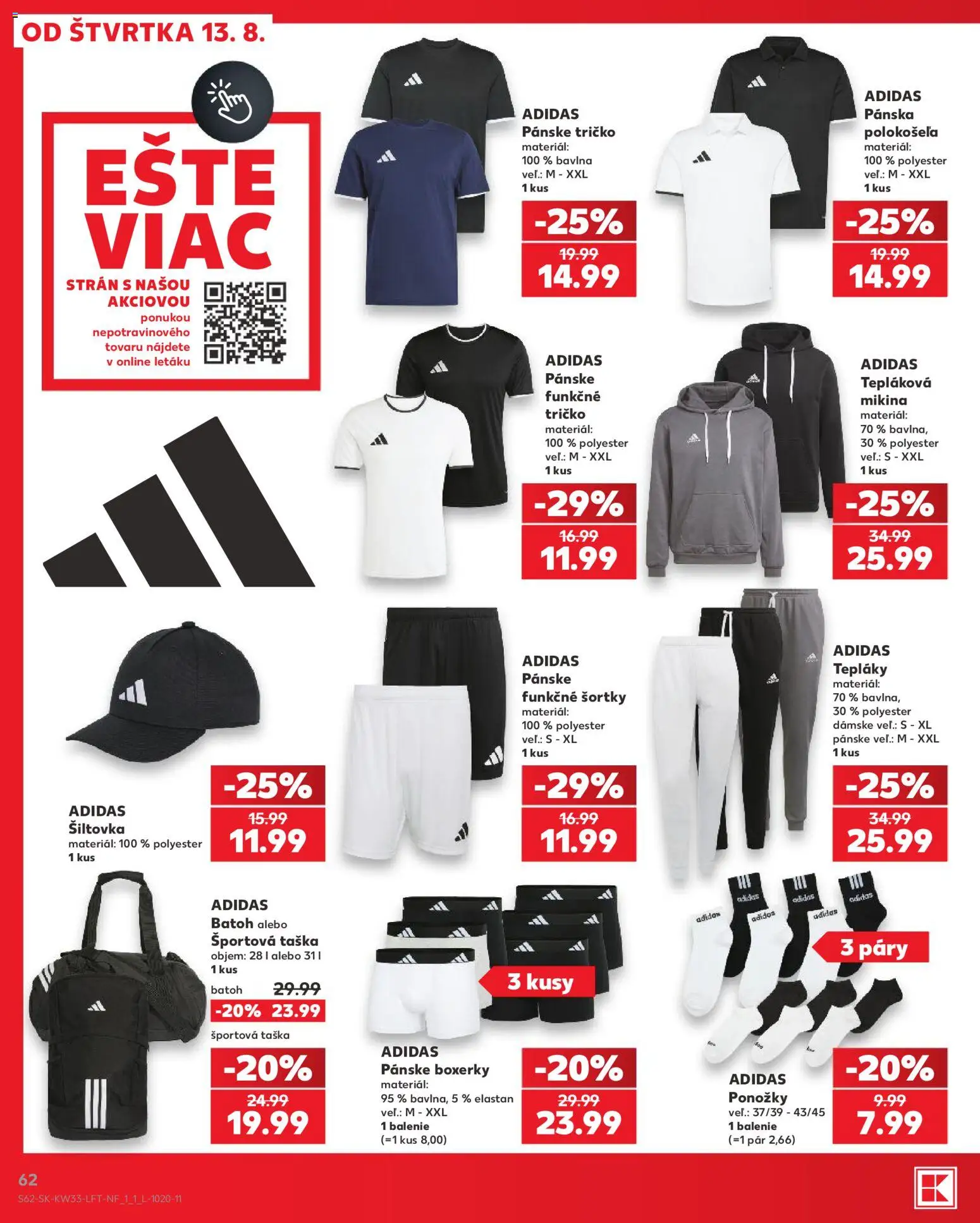 Kaufland SK akciós ujság - amely érvényes a következő dátumtól: 2026.08.13. | Oldal: 62 | Termékek: Táska, Adidas