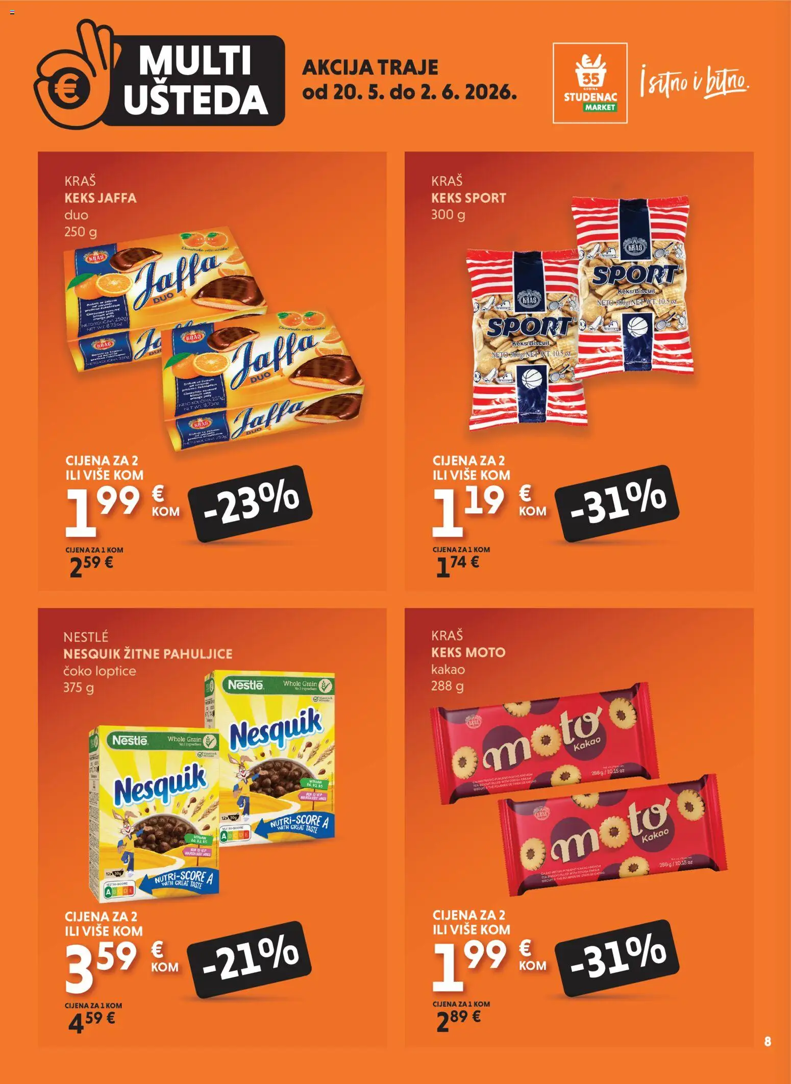 Studenac katalog | vrijedi od 20.05.2026 | Stranica: 8 | Proizvodi: Keks, Pahuljice, Nesquik, Kakao