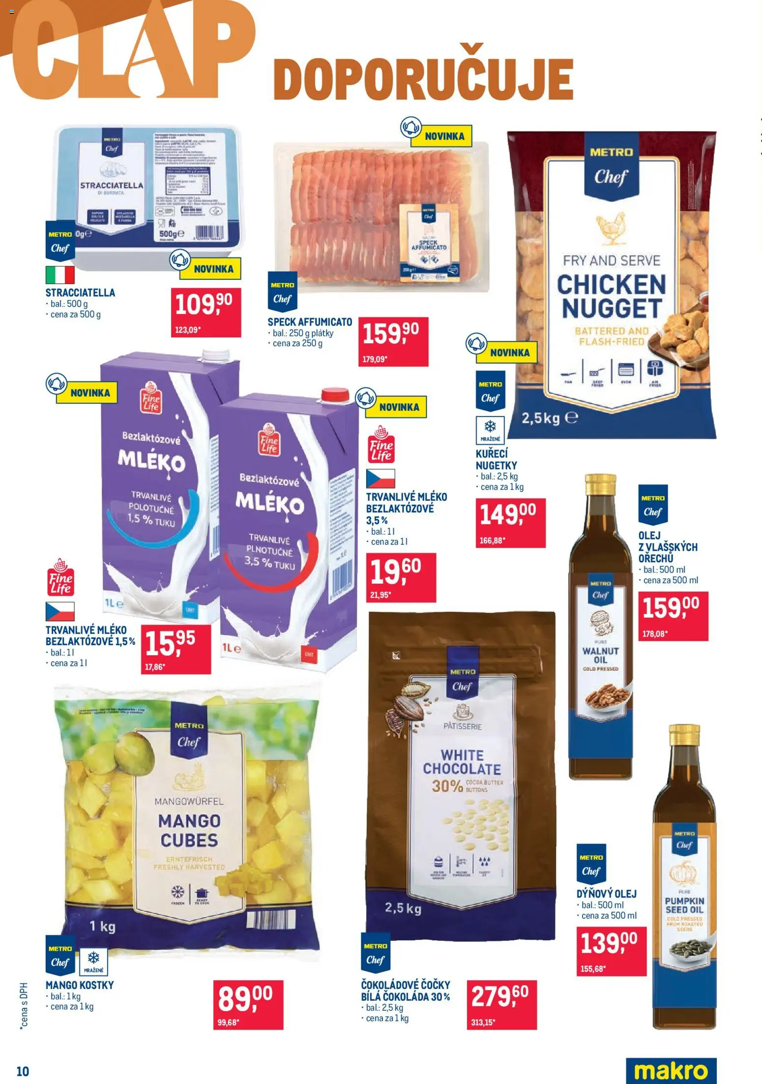 Makro leták - Pro milovníky jídla od 21.10.2026 | Strana: 10 | Produkty: Trvanlivé mléko, Burrata, Kuřecí nugetky, Čokoládové čočky