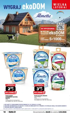 Pogląd oferty "Almette Serek wiejski kremowy z dodatkiem twarożku, Serek wiejski kremowy z dodatkiem twarożku Almette 150 g" - ważna od 28.09.2026 | Strona: 14