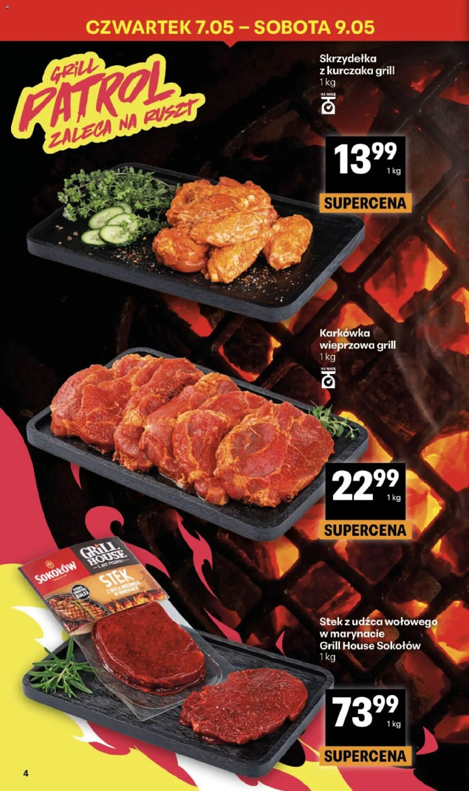 Delikatesy Centrum gazetka - Sklepy Własne od 07.05.2026 | Strona: 4 | Produkty: Skrzydełka z kurczaka, Karkówka wieprzowa, Grill, Ruszt