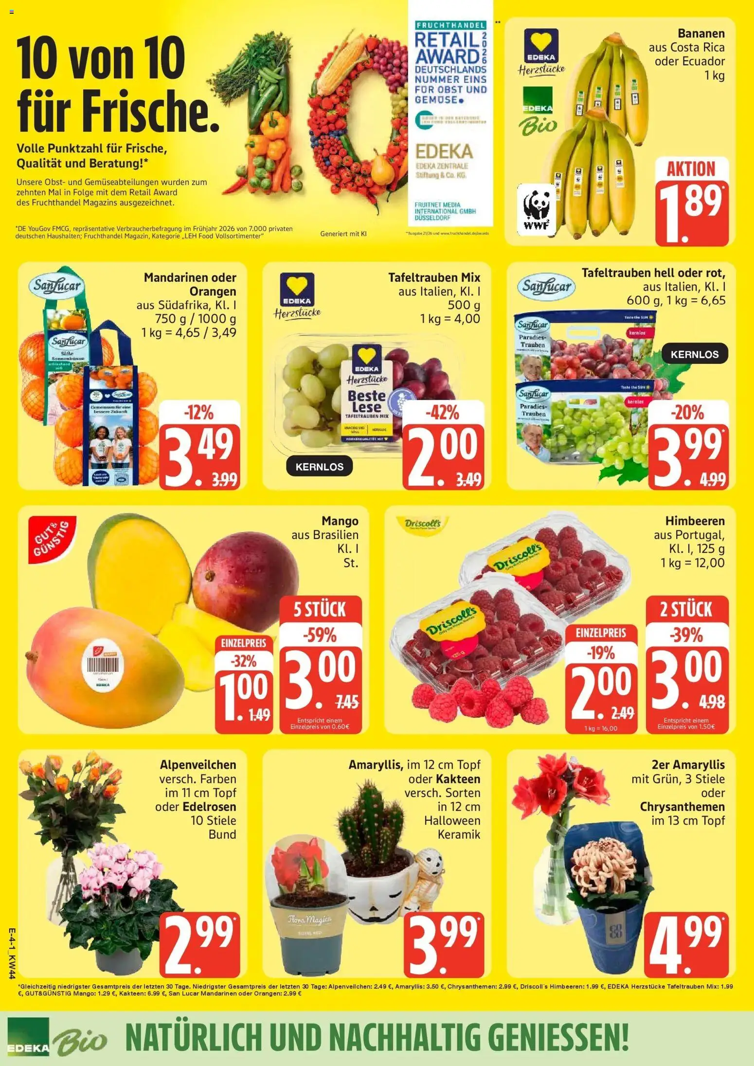Edeka Prospekt Bad Schwartau (ab 26.10.2026) » Angebote Online | Seite: 4 | Produkte: Himbeeren, Mandarinen, Obst, Mango