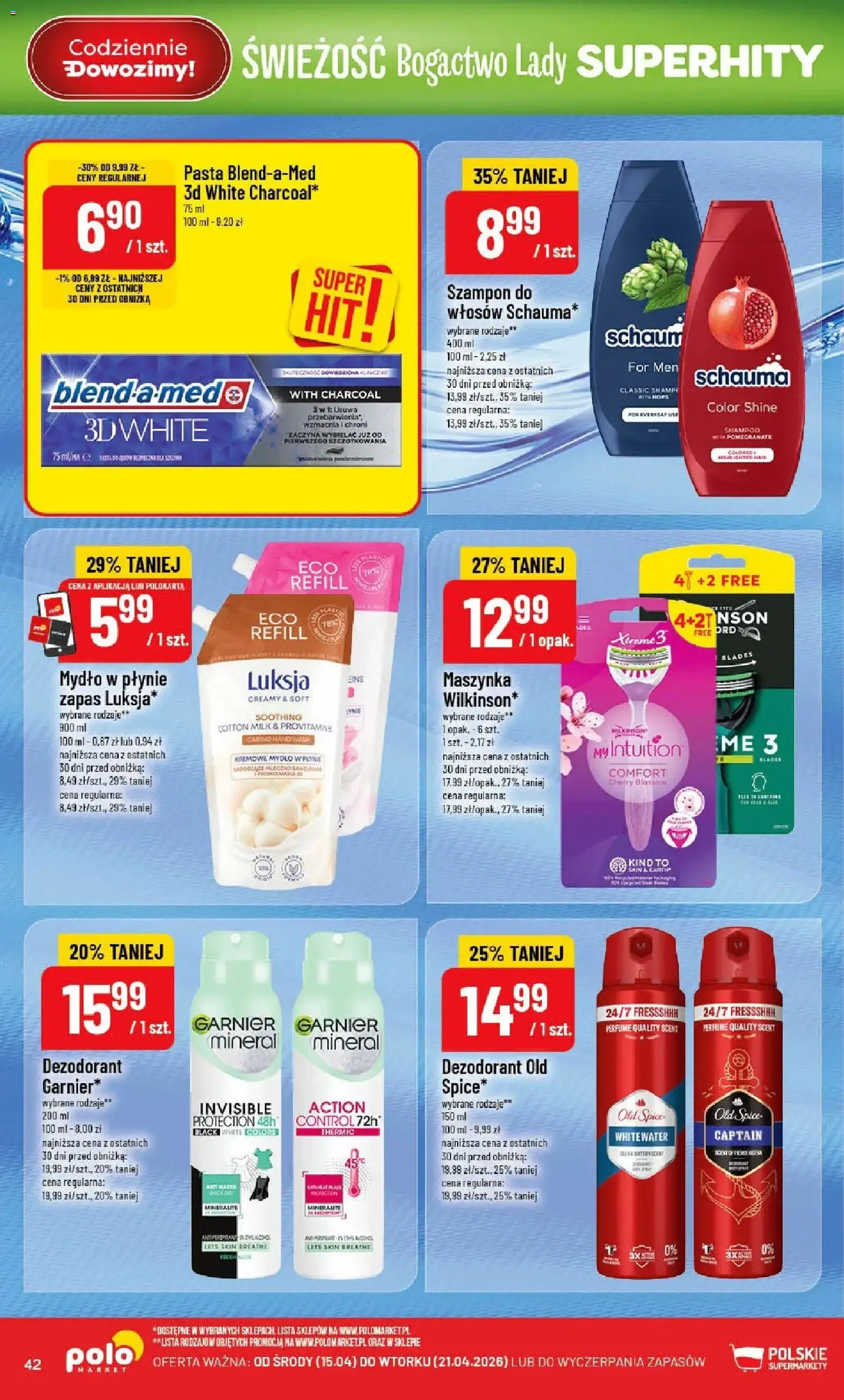 POLOmarket gazetka od 15.04.2026 | Strona: 42 | Produkty: Mydło w płynie, Szampon, Mydło, Dezodorant