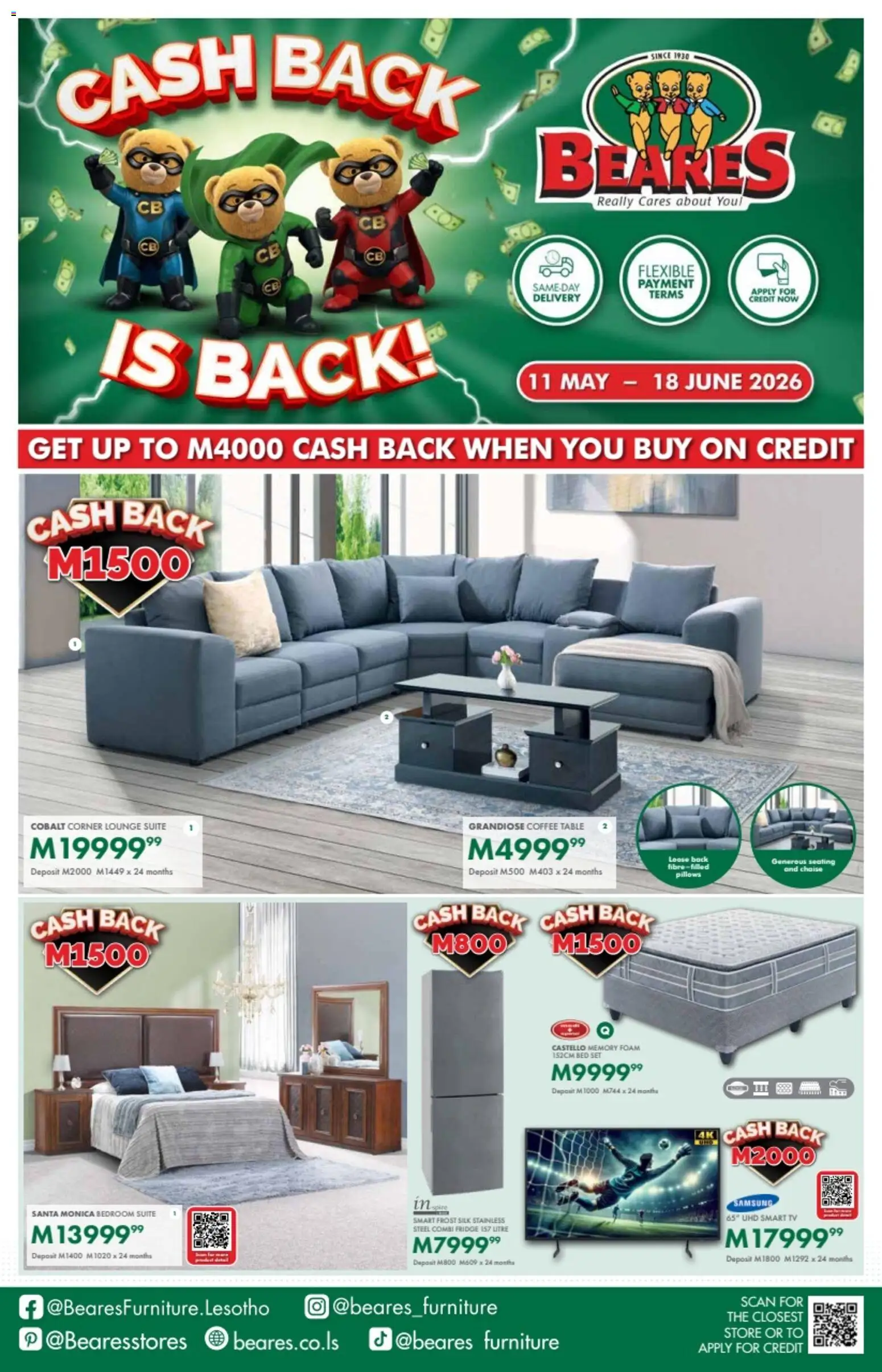 New Beares catalogue – valid from 11.05.2026 | Page: 1 | Products: Table, Fridge, Lounge suite, Foam