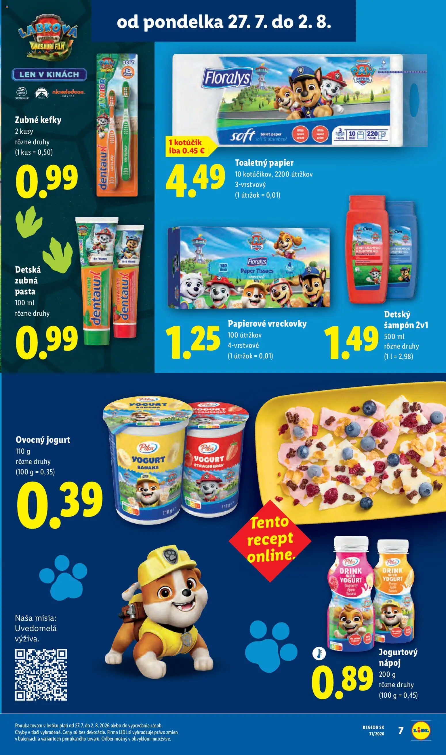 Nové Lidl akcie – leták je platný od 27.07.2026 | Strana: 39 | Produkty: Jogurt, Šampón, Toaletný papier, Zubná pasta