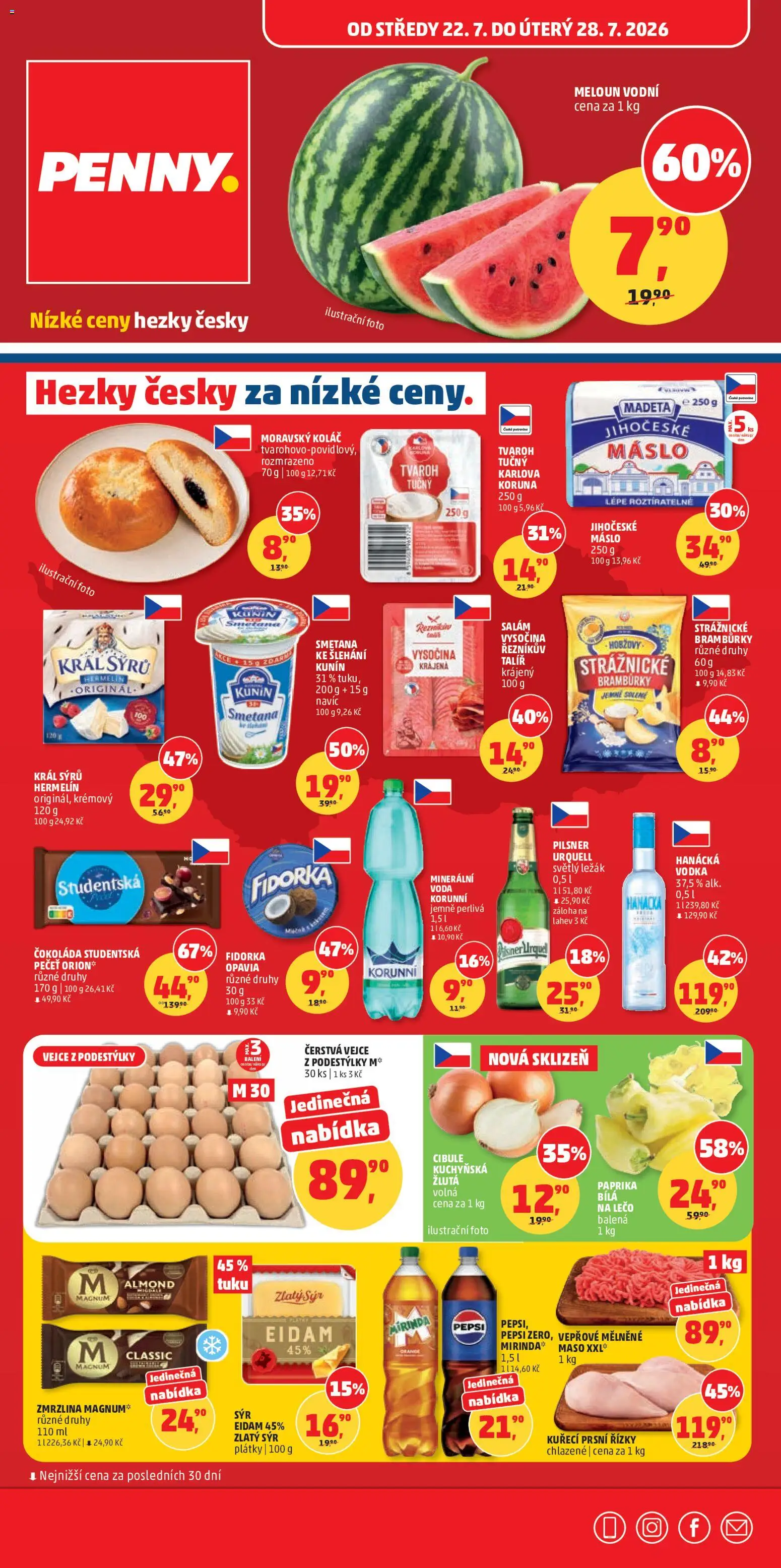 Penny Market leták od 22.07.2026 | Strana: 1 | Produkty: Strážnické brambůrky, Smetana, Řízky, Eidam